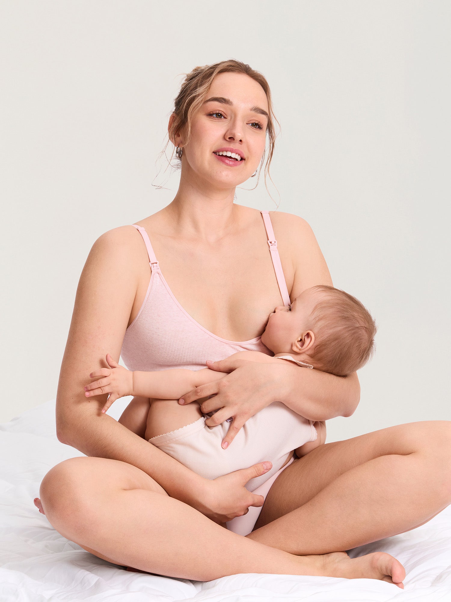 Ribbed Cotton Nursing Bralette Mist Pink Heather