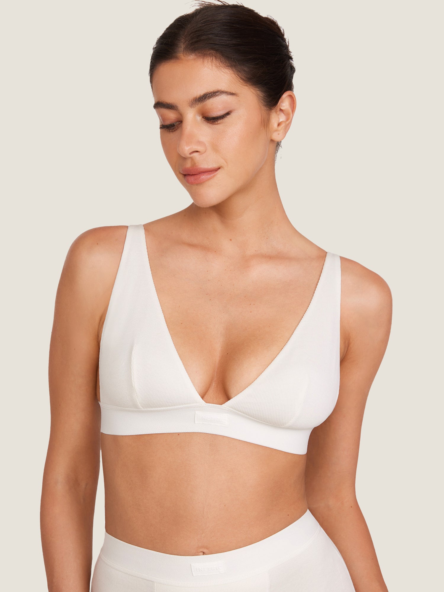 Cotton Ribbed Plunge Bralette Iceland White