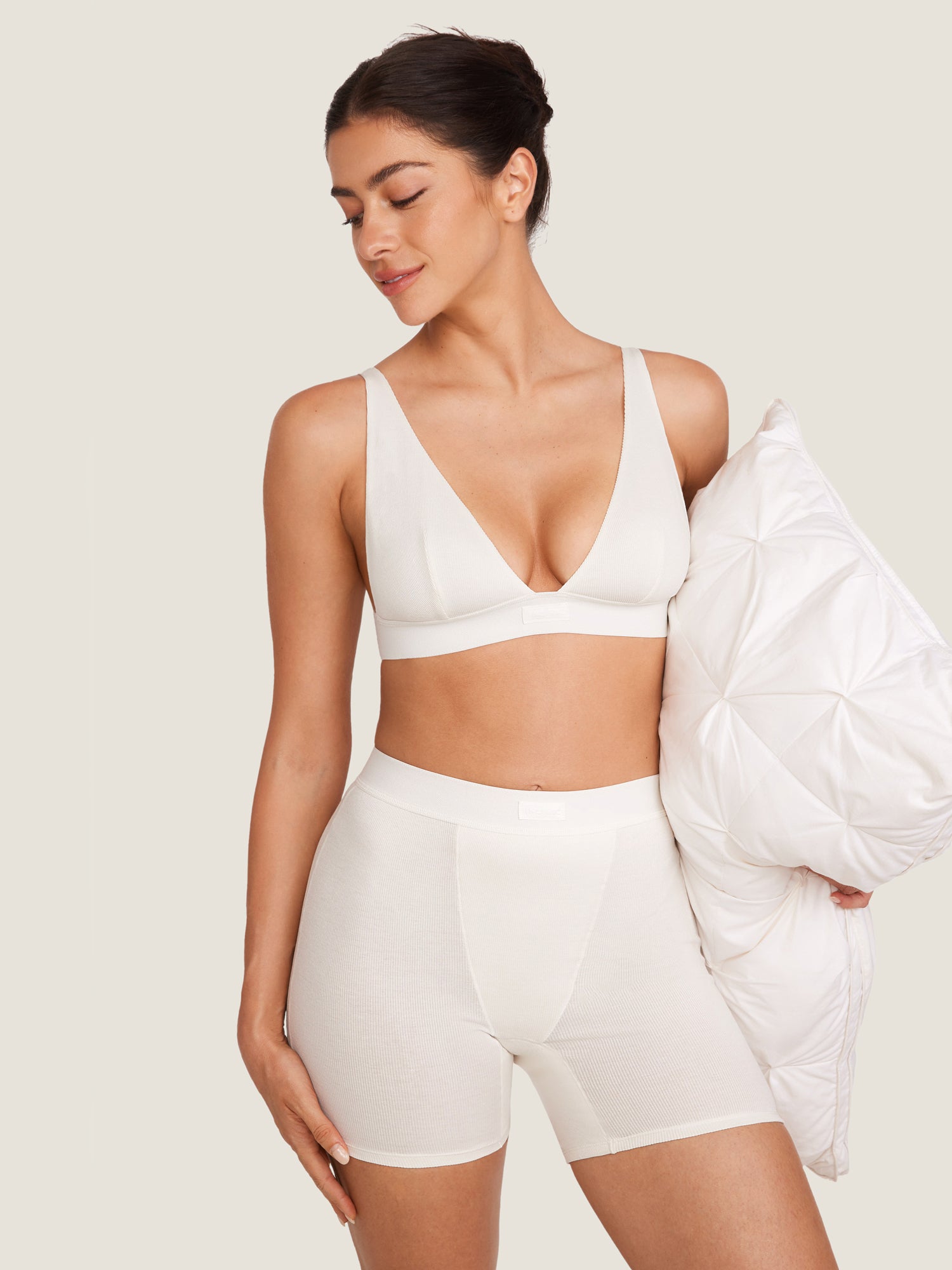 Cotton Ribbed Plunge Bralette Iceland White