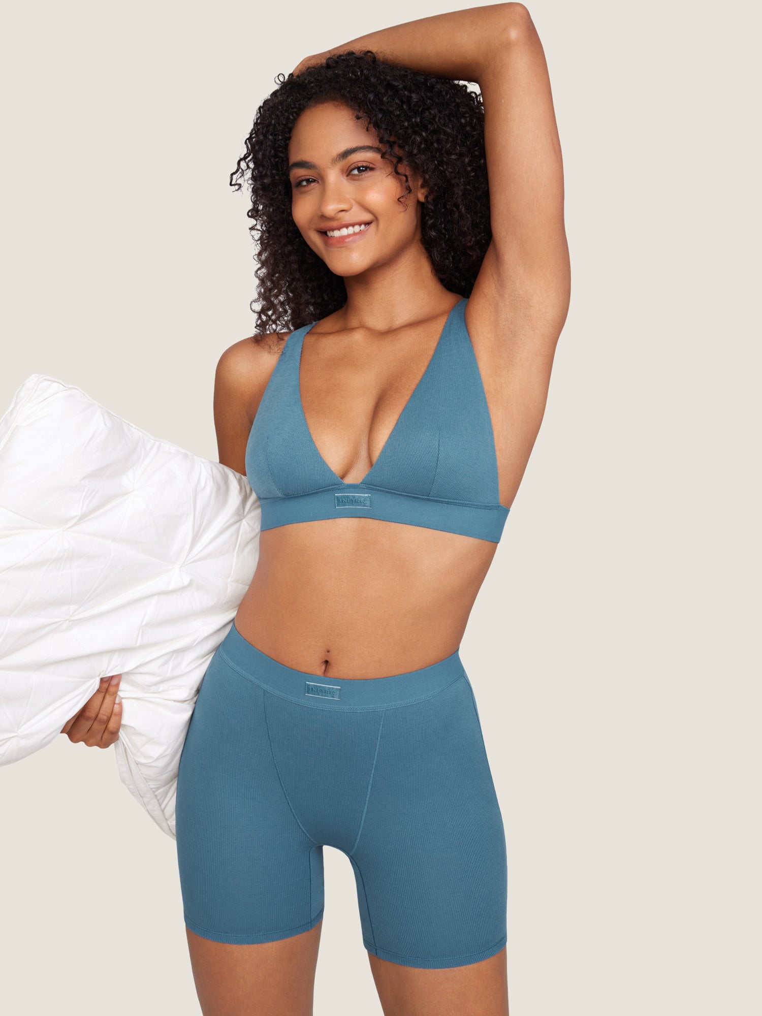 Cotton Ribbed Plunge Bralette Blue Ashes