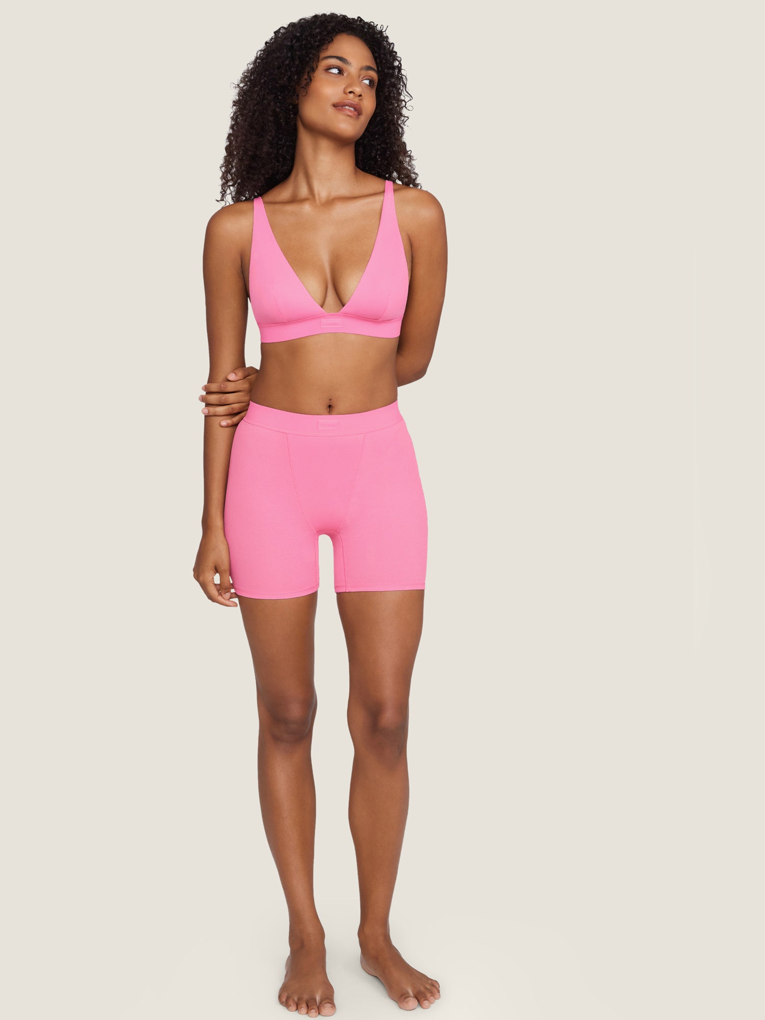 Cotton Ribbed Plunge Bralette Crabapple Pink