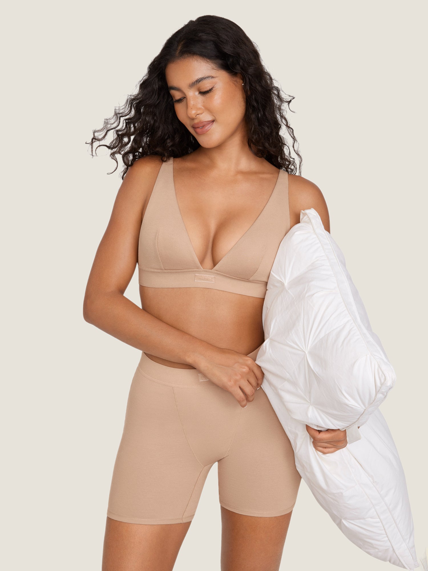 Cotton Ribbed Plunge Bralette Natural