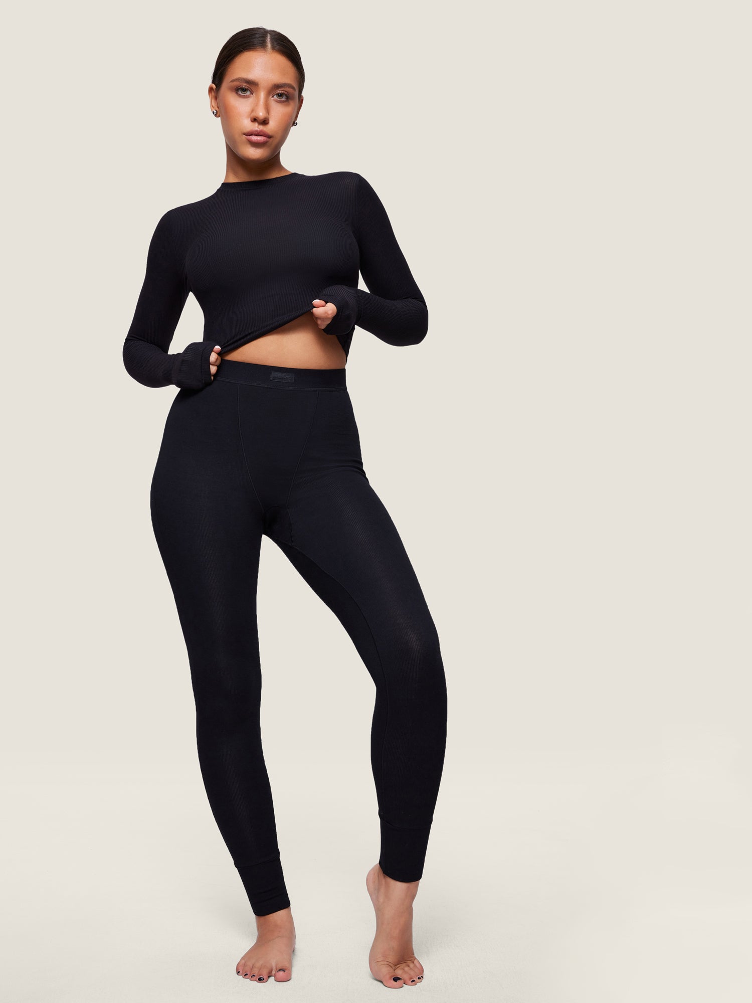 Cotton Rib High Waisted Legging Black