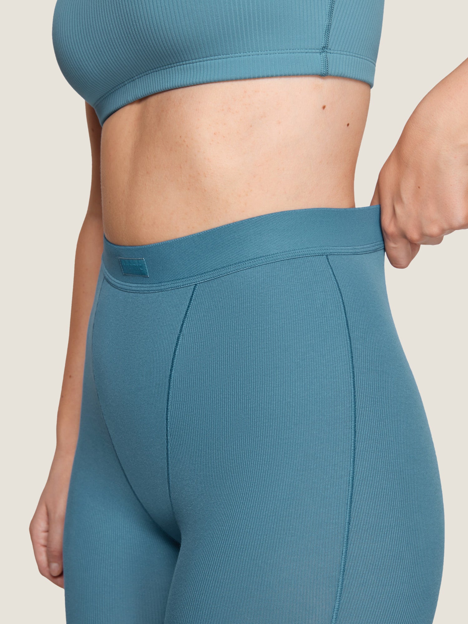 Cotton Rib High Waisted Legging Blue Ashes