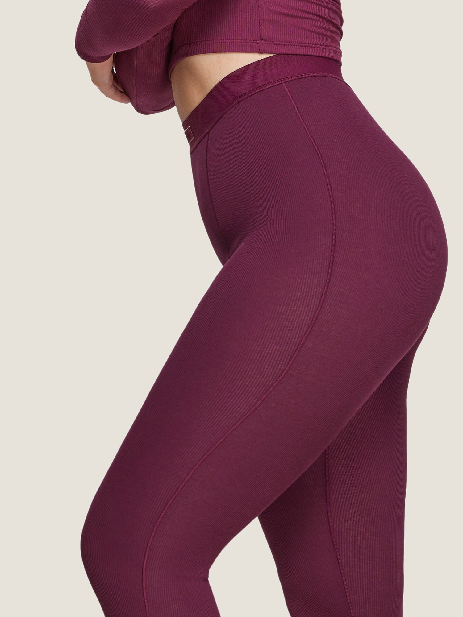 Cotton Rib High Waisted Legging Grape Wine