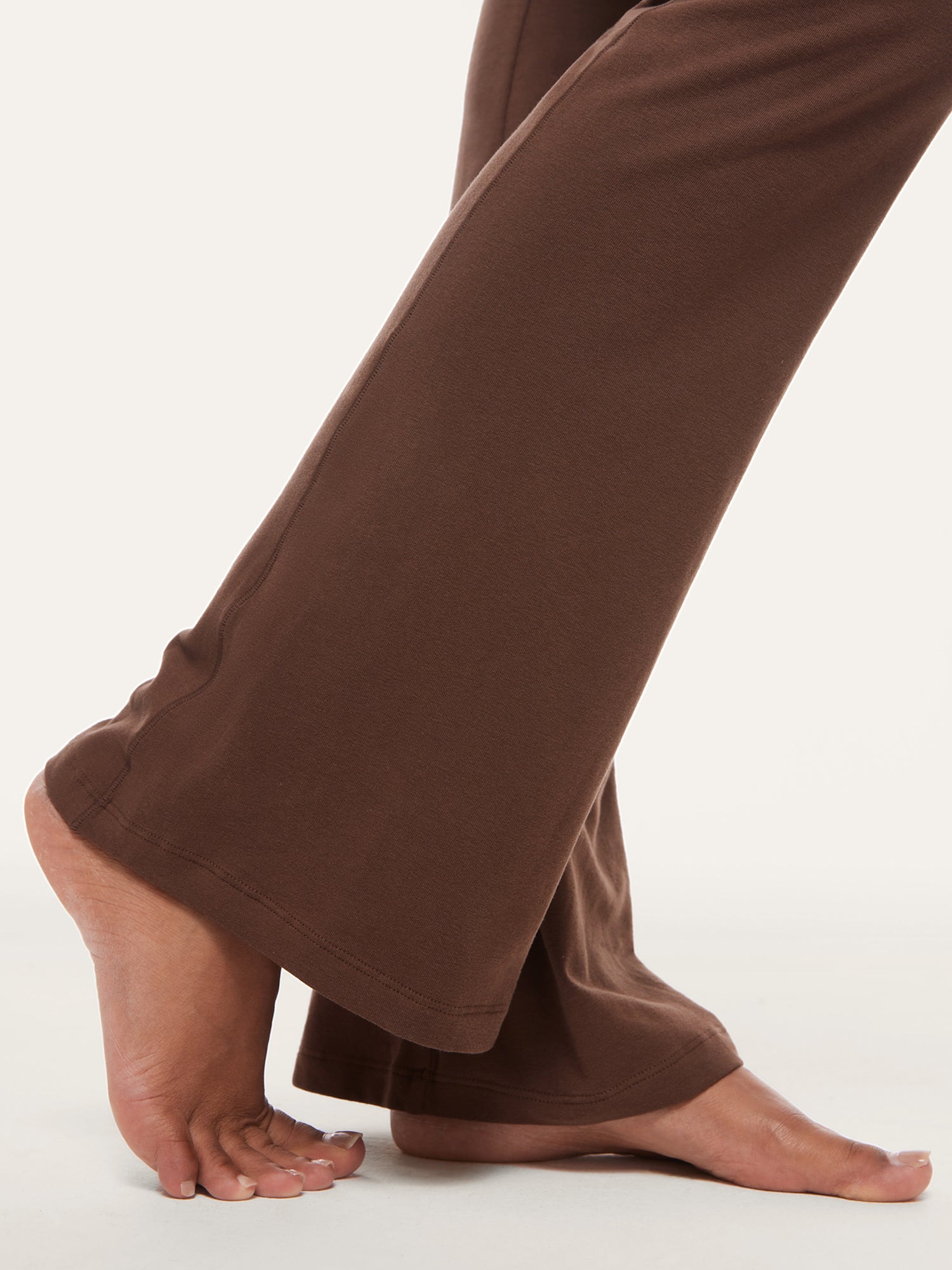 Basic Cotton Fold Over Flared Leggings Coffee Brown