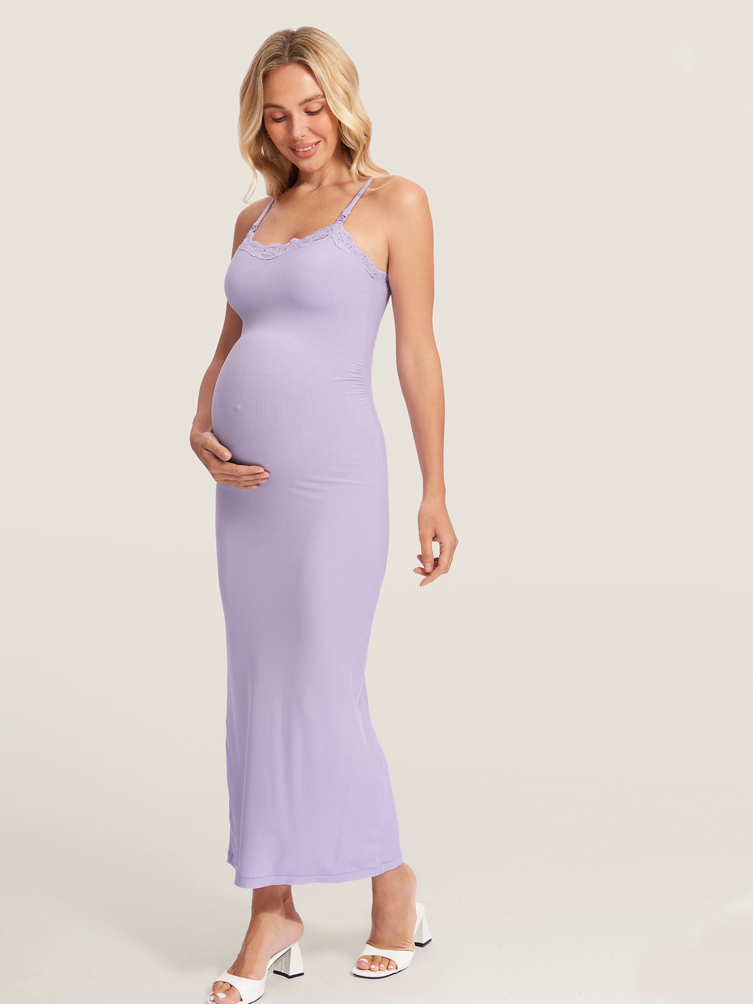Lacy Ribbed Maternity & Nursing Dress Dreamy Purple