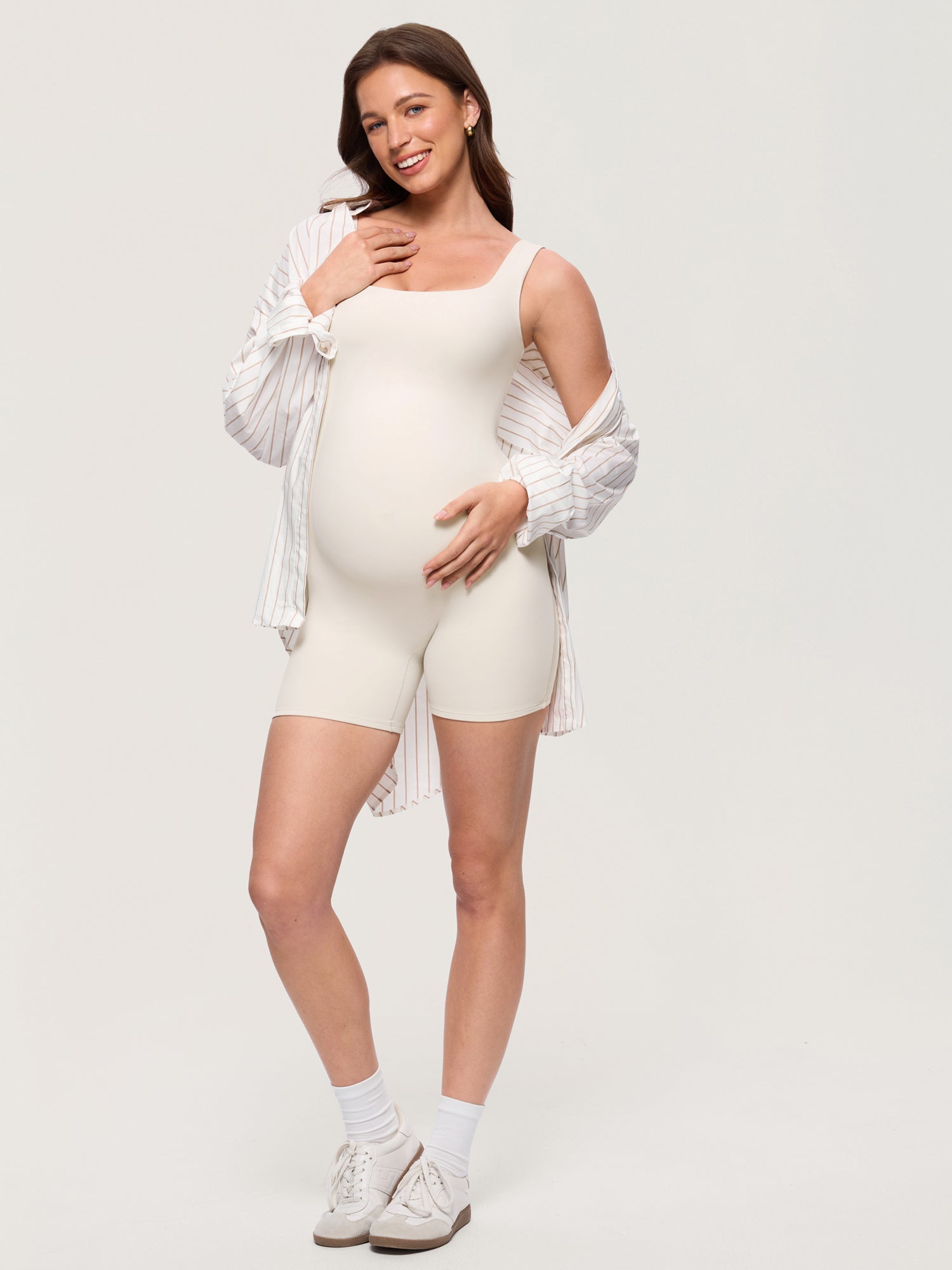 Airsofta Square Neck Maternity Romper Matte Pearl