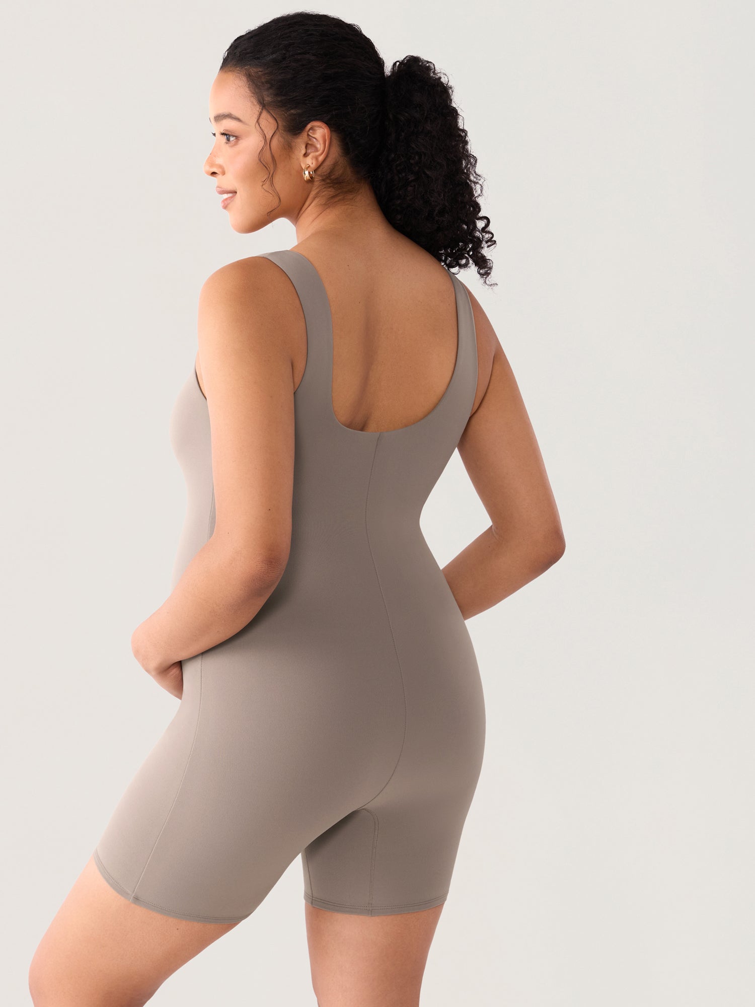 Airsofta Square Neck Maternity Romper Khaki Taupe