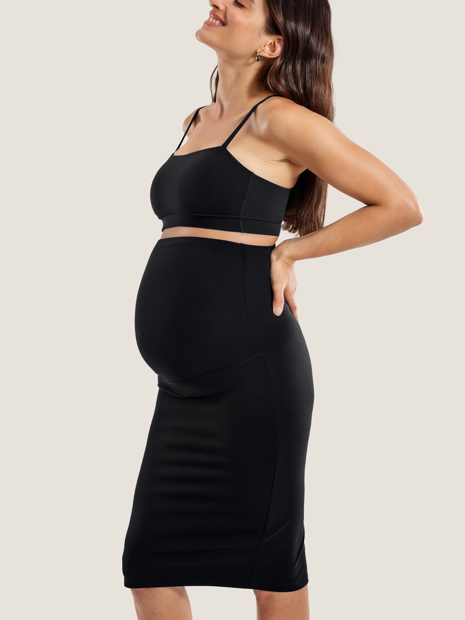 Natrelax™ Maternity High Waisted Midi Skirts Black
