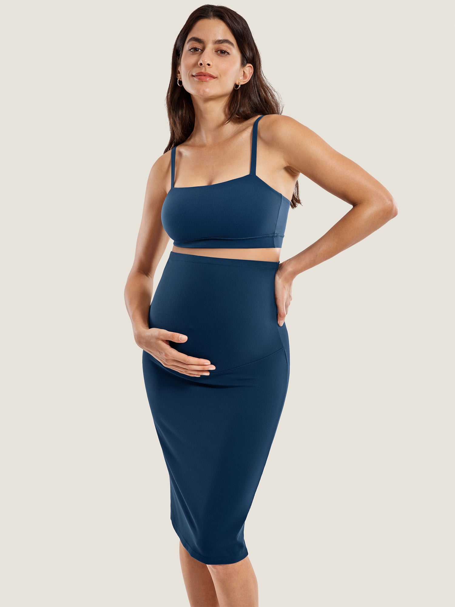 Natrelax™ Maternity High Waisted Midi Skirts French Navy