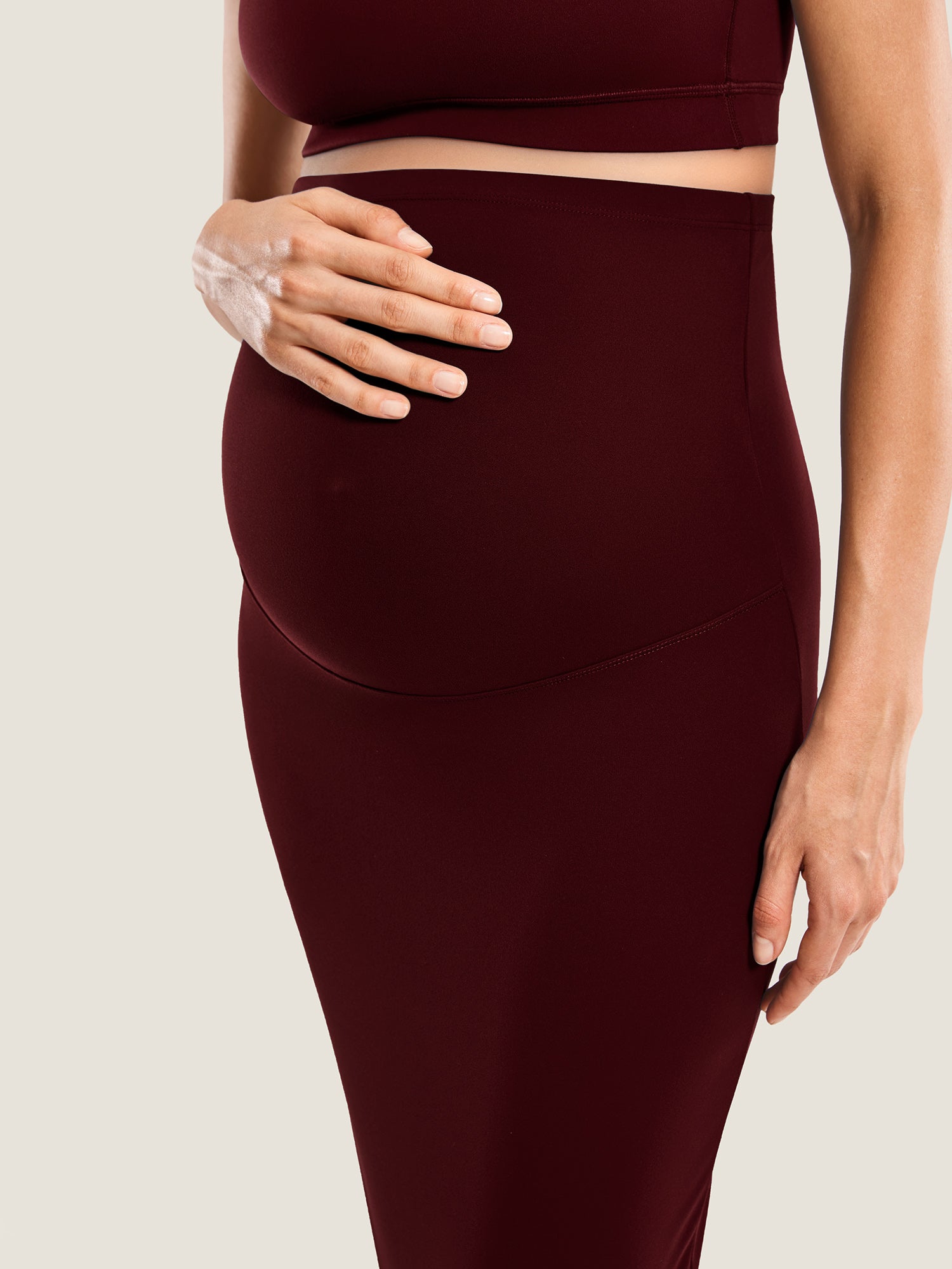 Natrelax™ Maternity High Waisted Midi Skirts Red Merlot