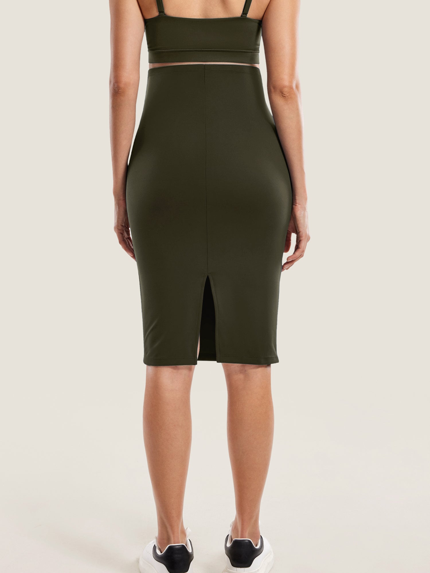 Natrelax™ Maternity High Waisted Midi Skirts Olive Green