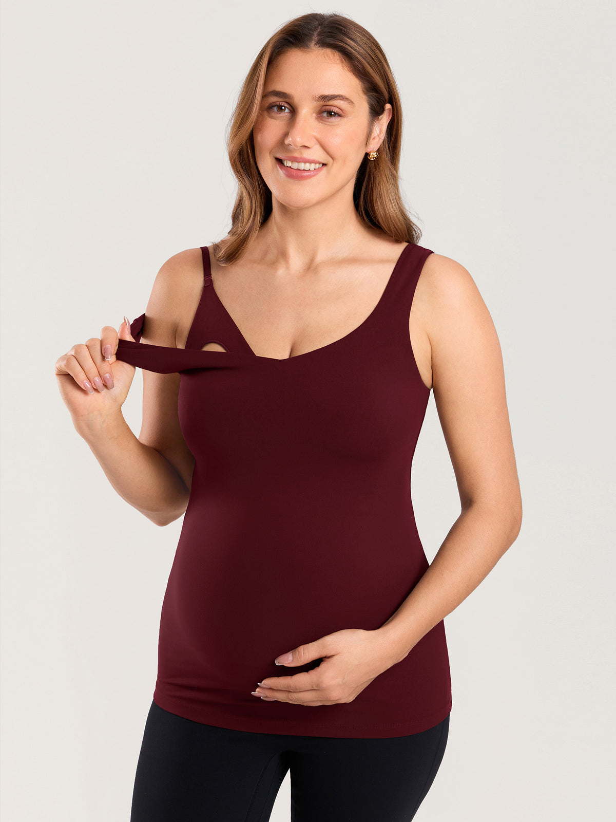 MOMANDA Naterlax® V Neck Nursing Tank Top Red Merlot @model_info:MOM3