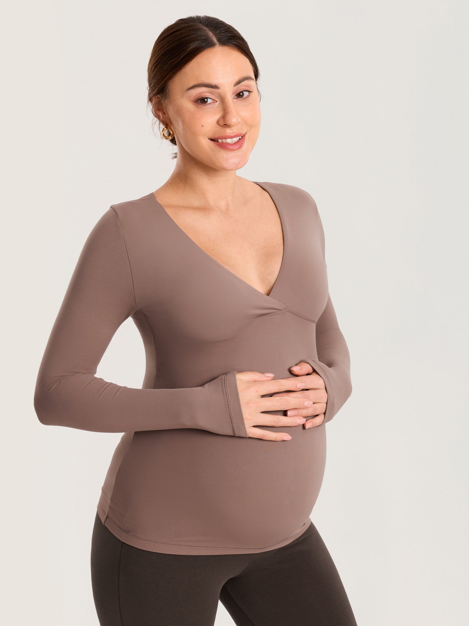 AirSoft Crossover Maternity & Nursing Top - Long Sleeves Brown Purple