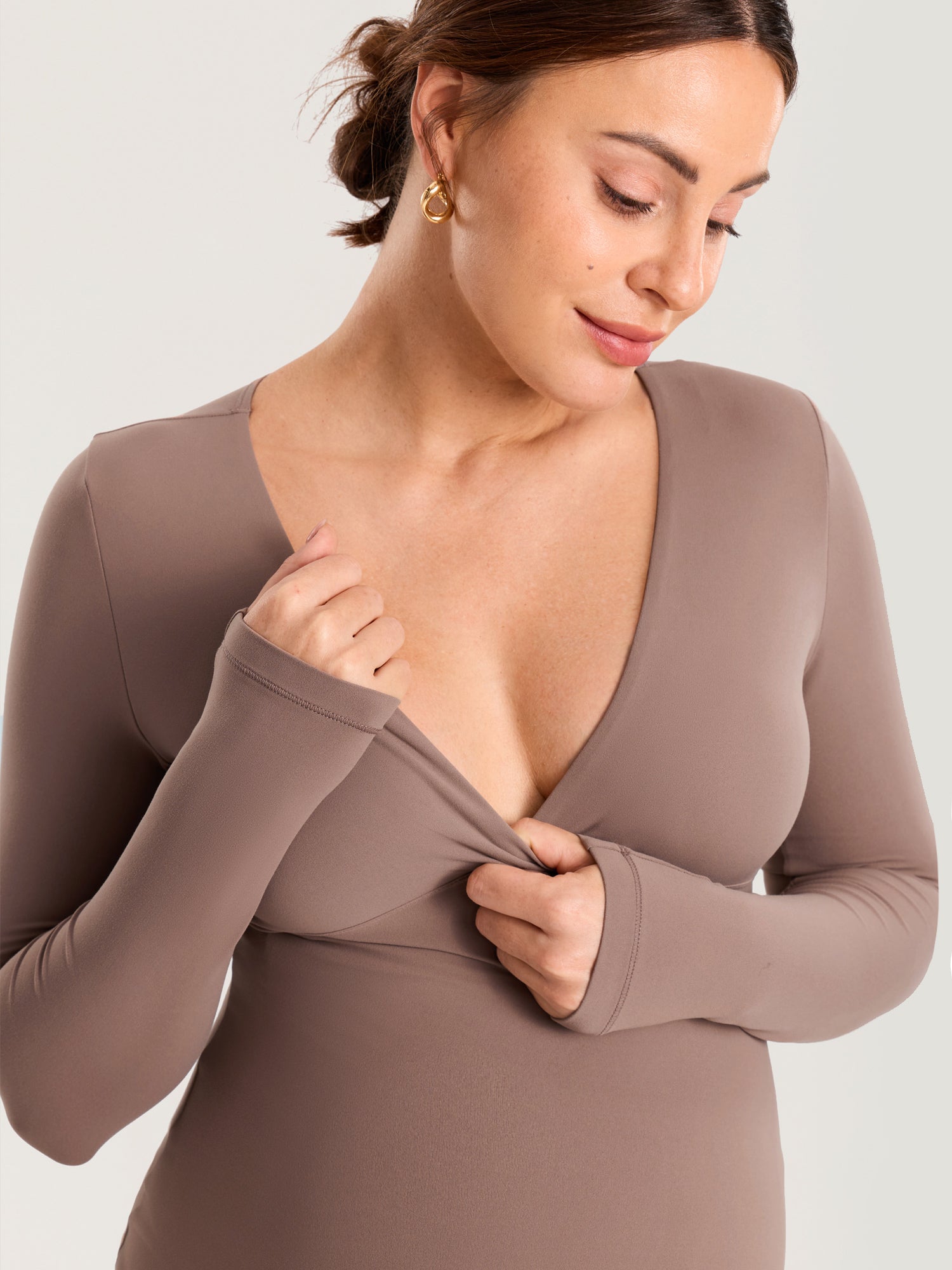AirSoft Crossover Maternity & Nursing Top - Long Sleeves Brown Purple