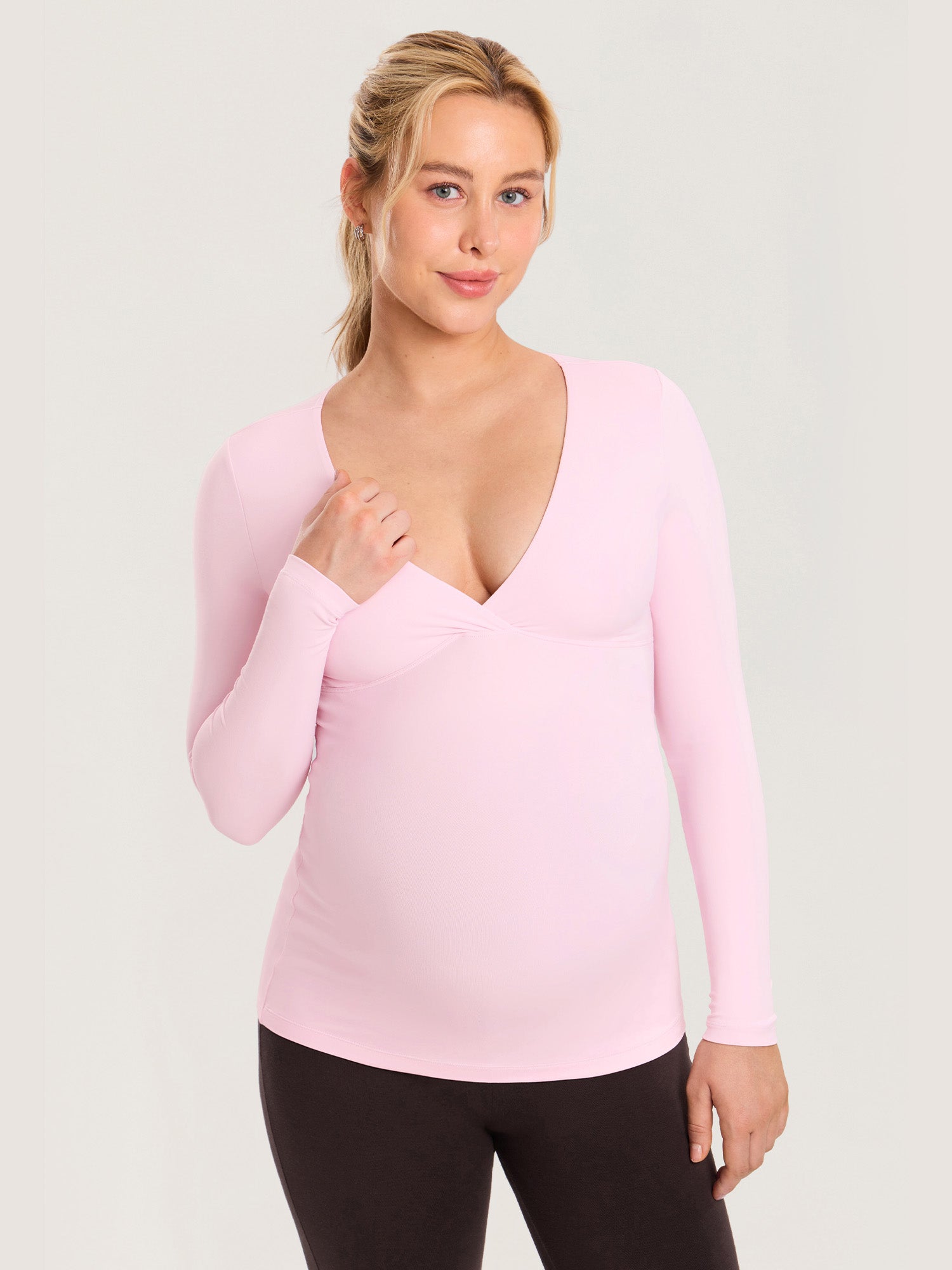 AirSoft Crossover Maternity & Nursing Top - Long Sleeves Sweet Pink