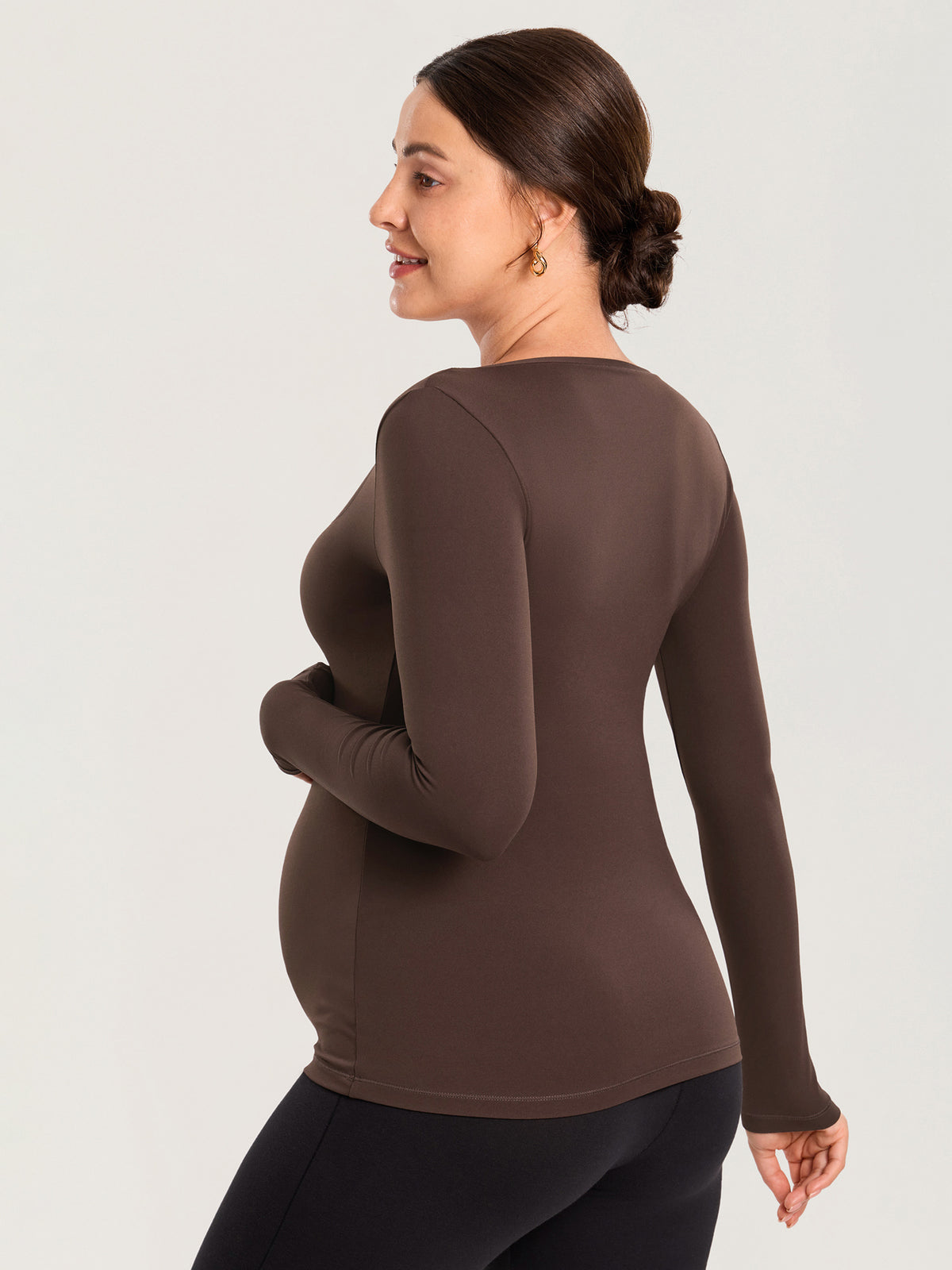 AirSoft Square Neck Maternity Top - Long Sleeves Clay Brown