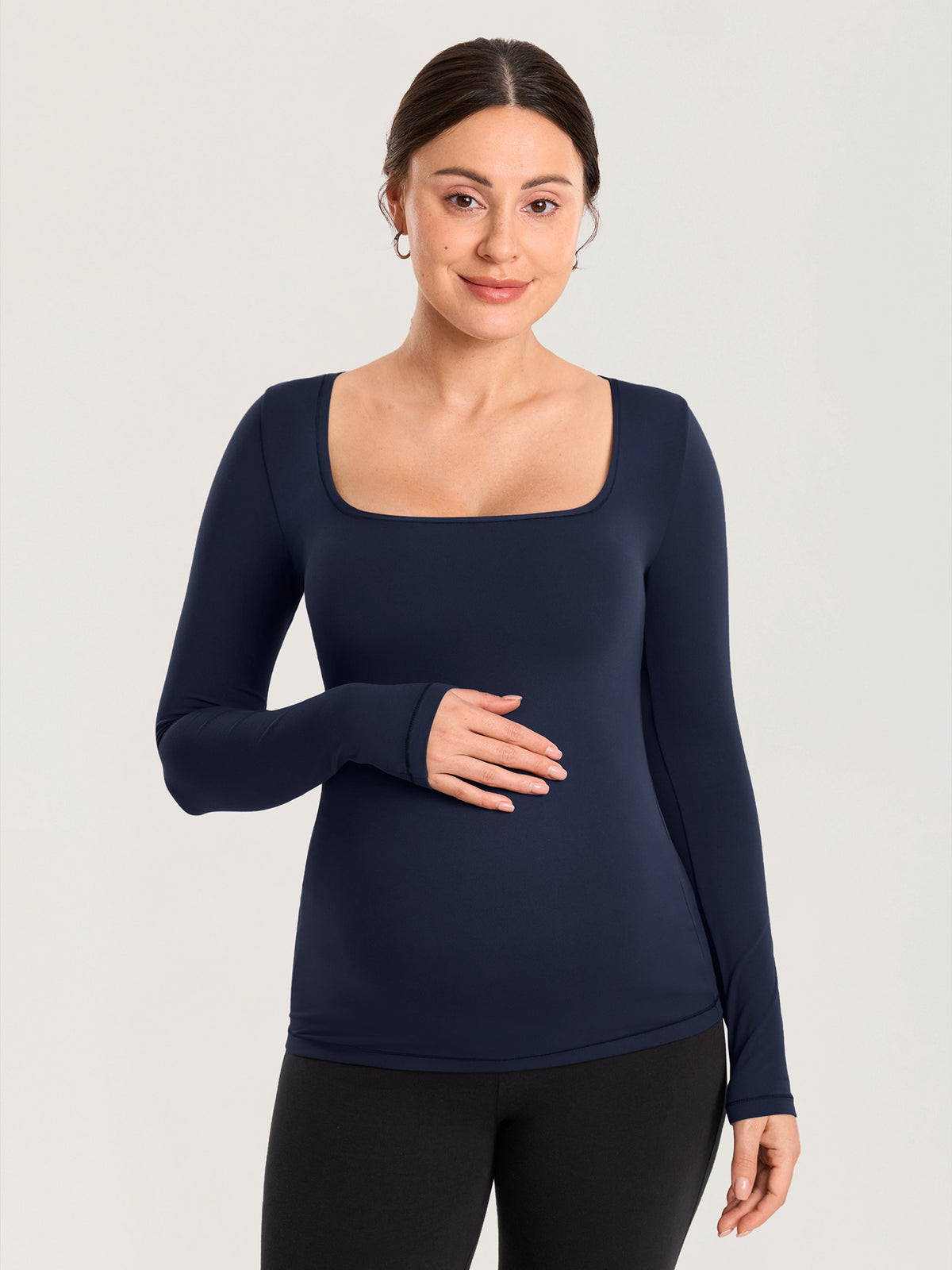 AirSoft Square Neck Maternity Top - Long Sleeves Deep Ocean Blue