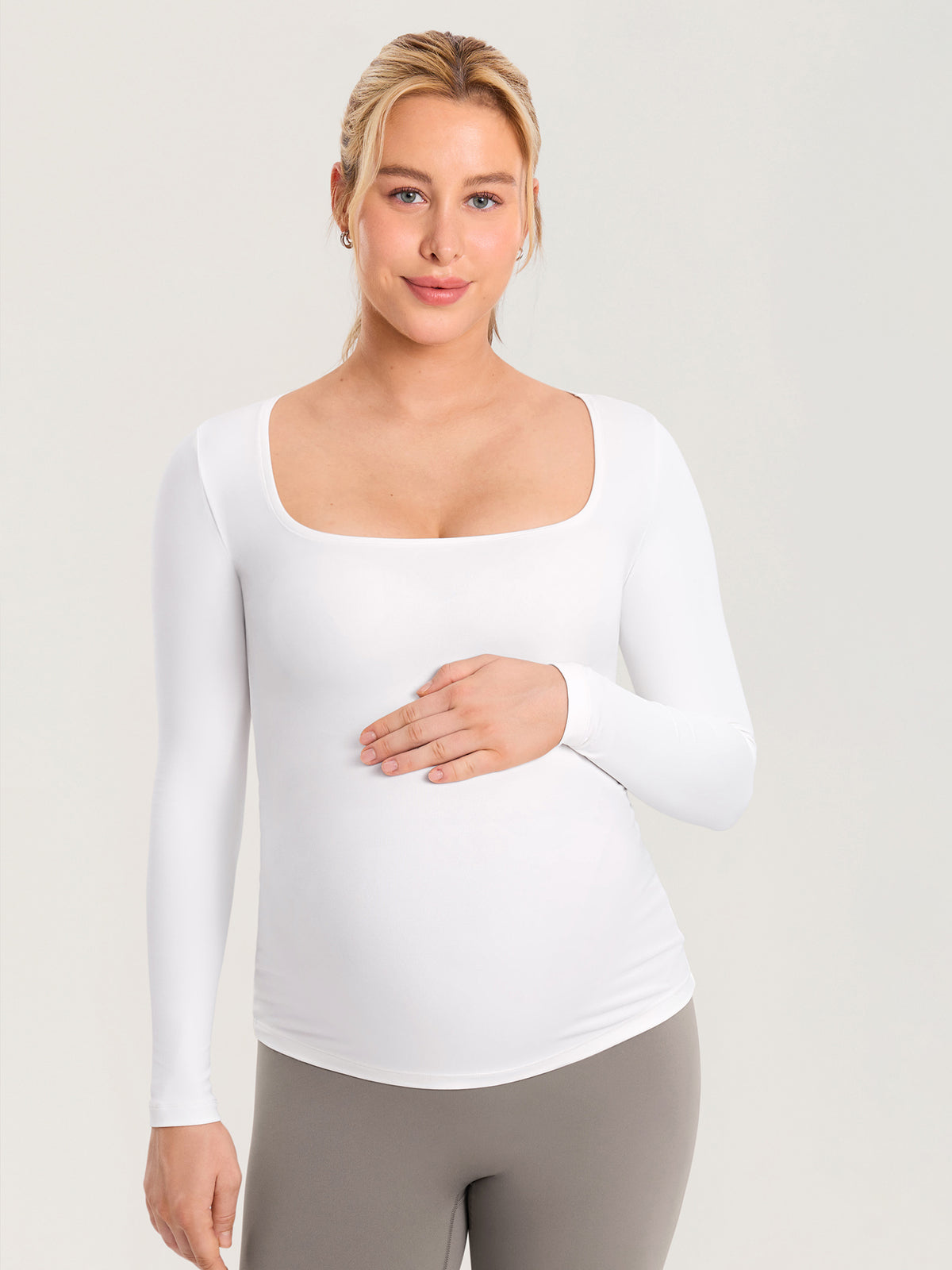 AirSoft Square Neck Maternity Top - Long Sleeves Snow White