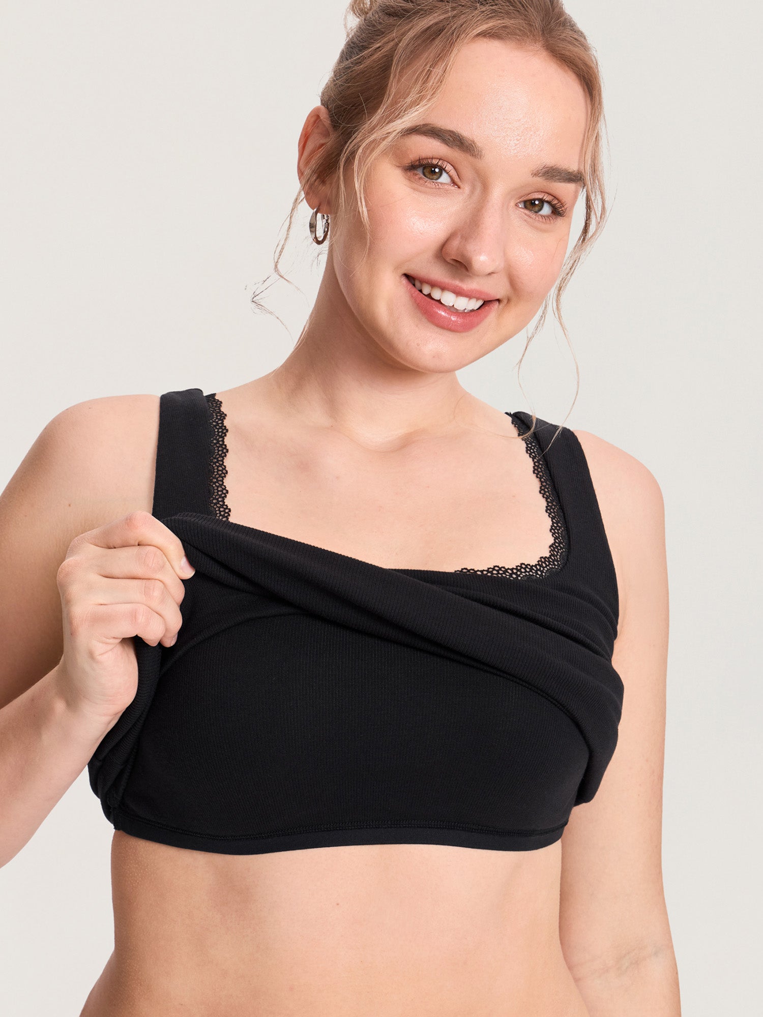 Cotton Rib Lace Trim Maternity Tank Top Black