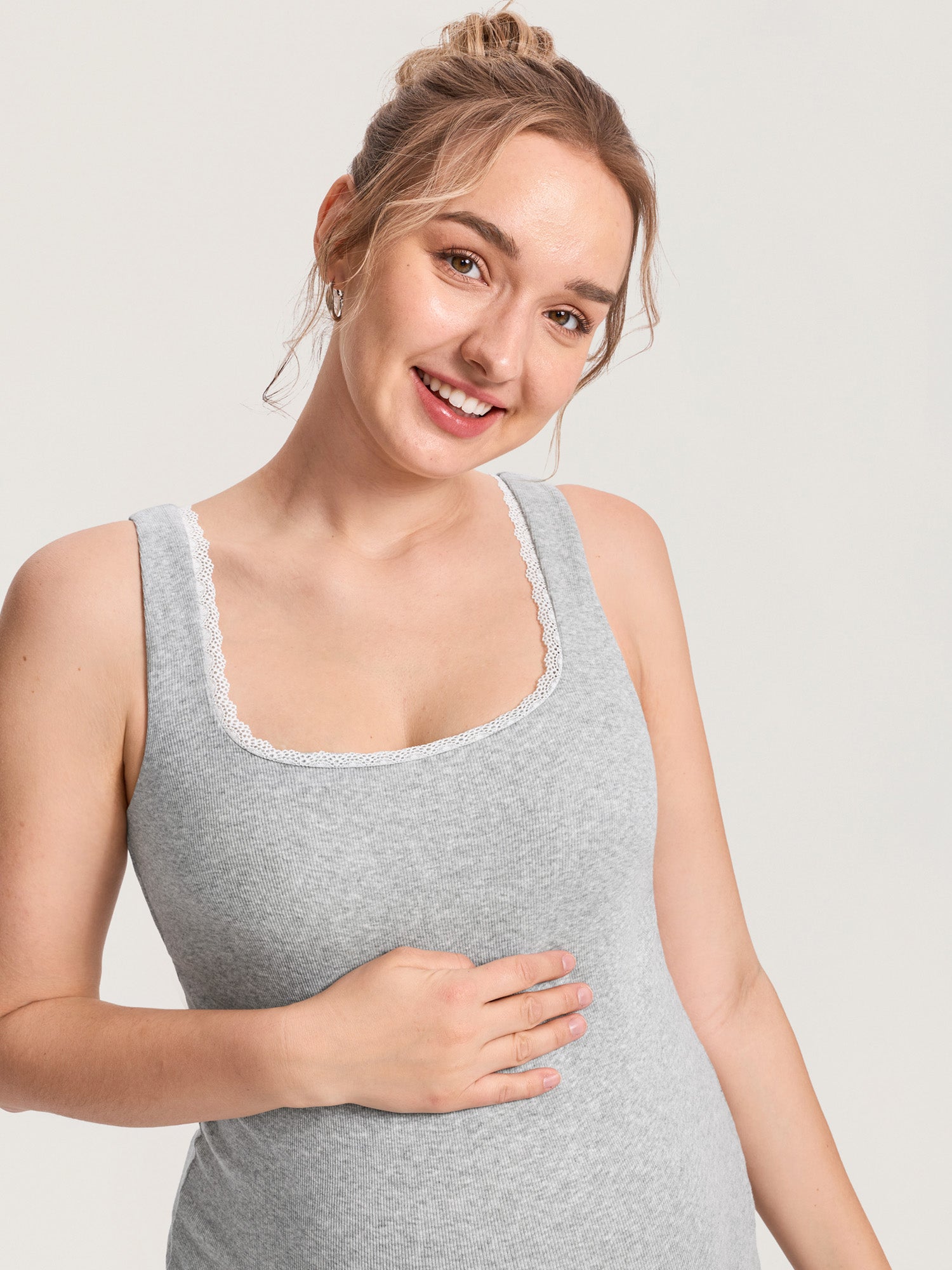 Cotton Rib Lace Trim Maternity Tank Top Classic Heather