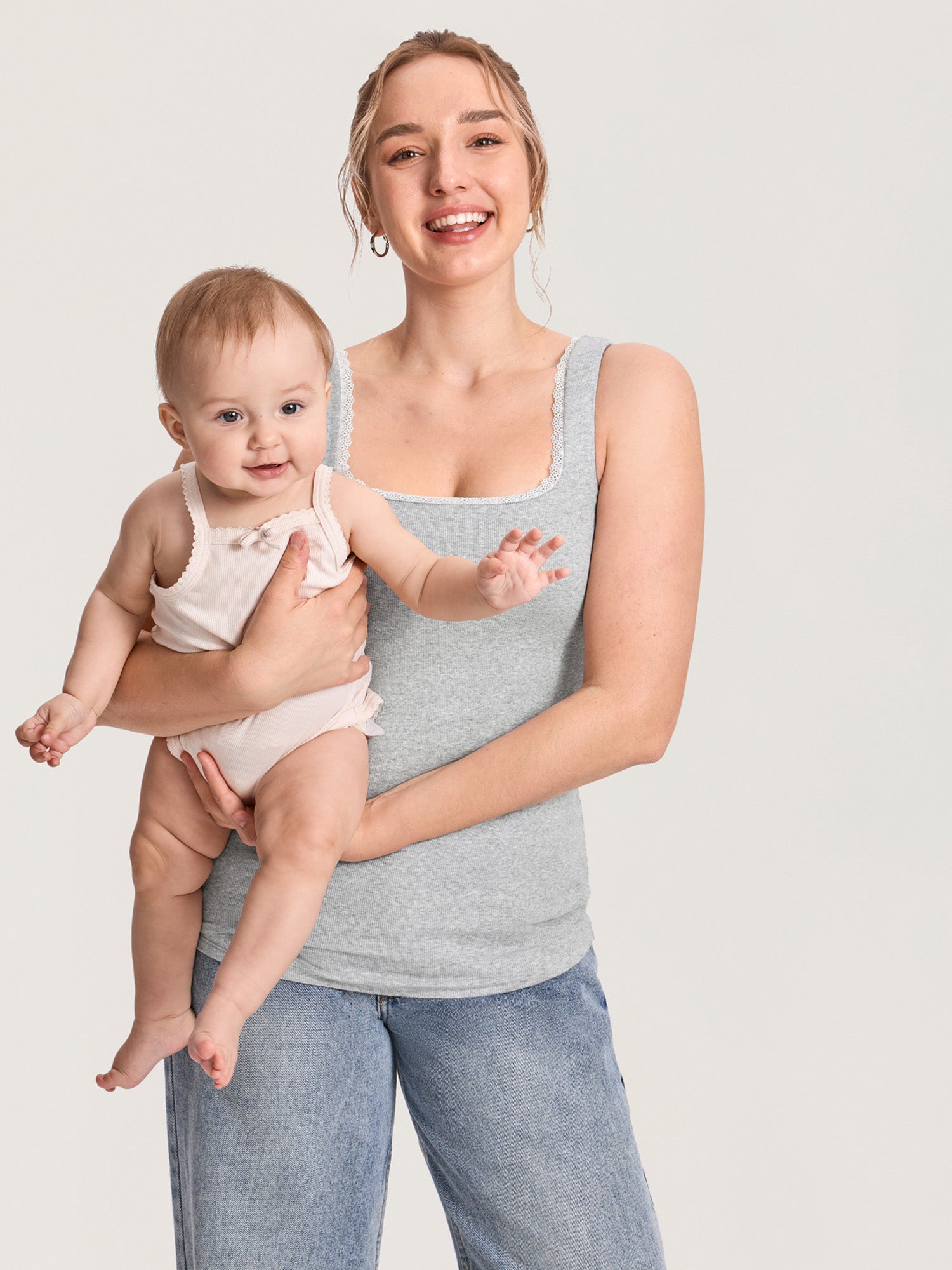 Cotton Rib Lace Trim Maternity Tank Top Classic Heather