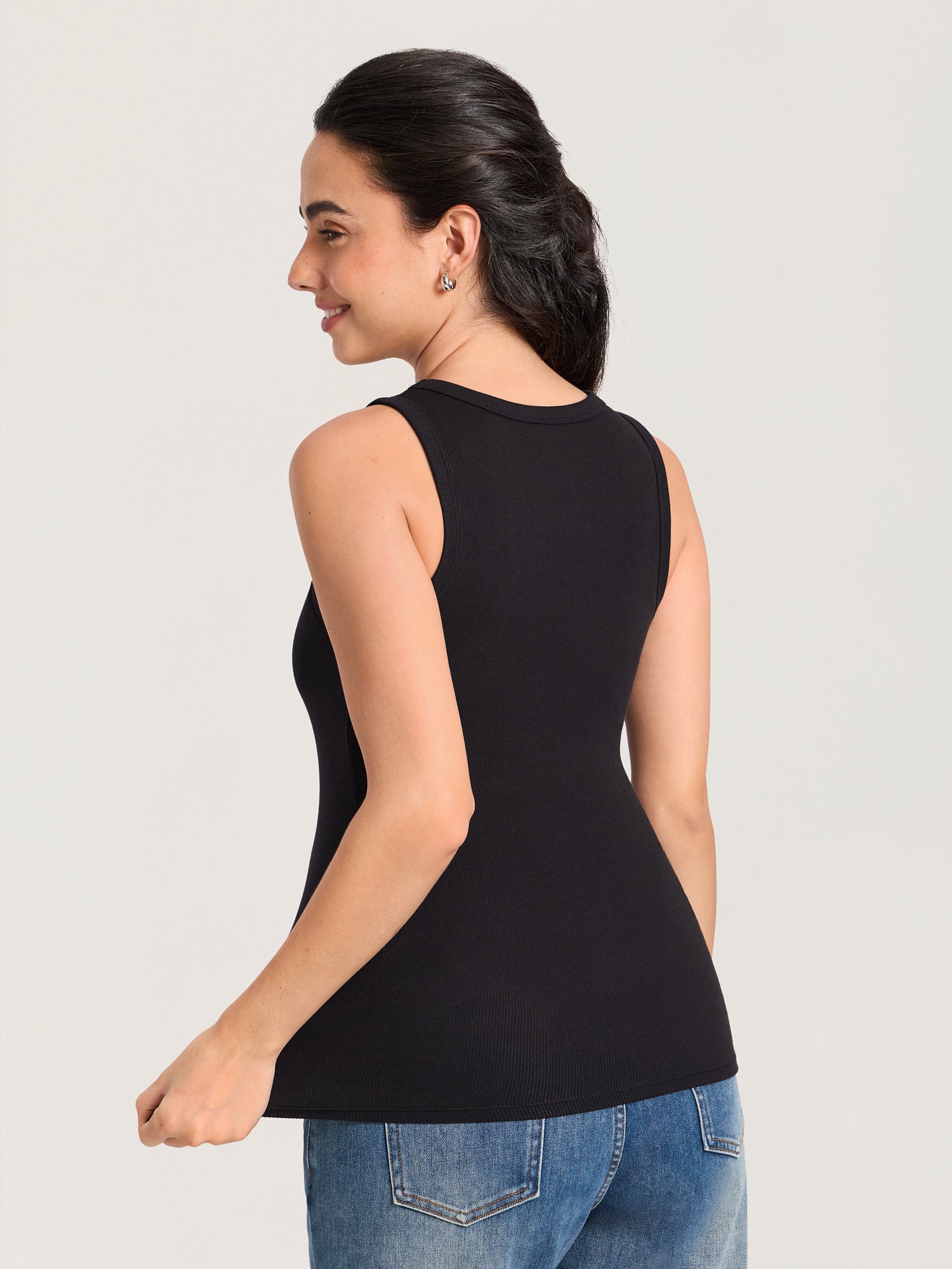 Cotton Rib Crew Neck Maternity Tank Top Black