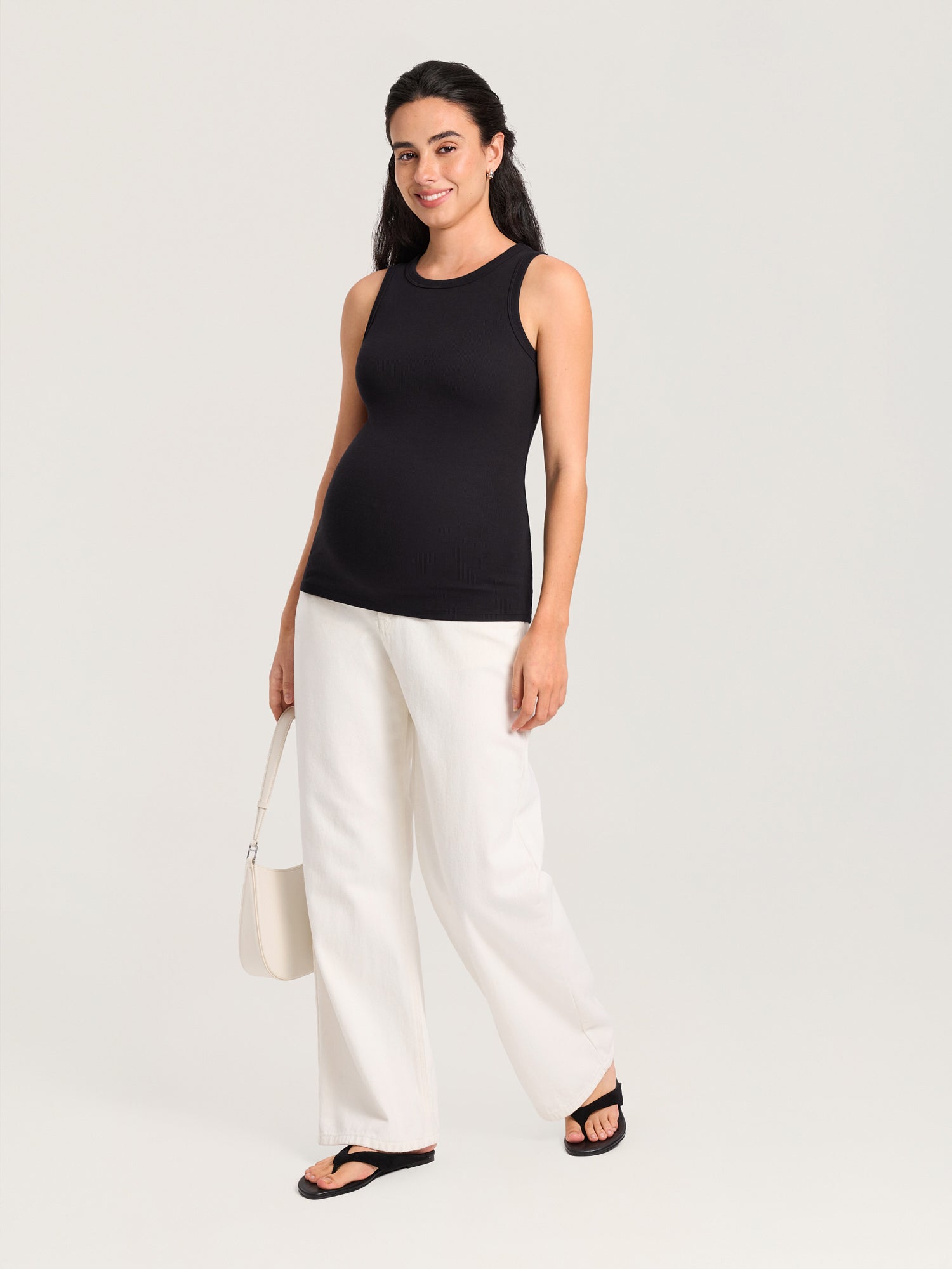 Cotton Rib Crew Neck Maternity Tank Top Black