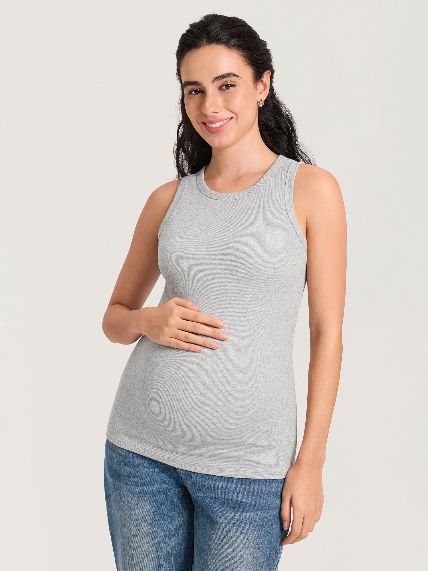 Cotton Rib Crew Neck Maternity Tank Top Classic Heather