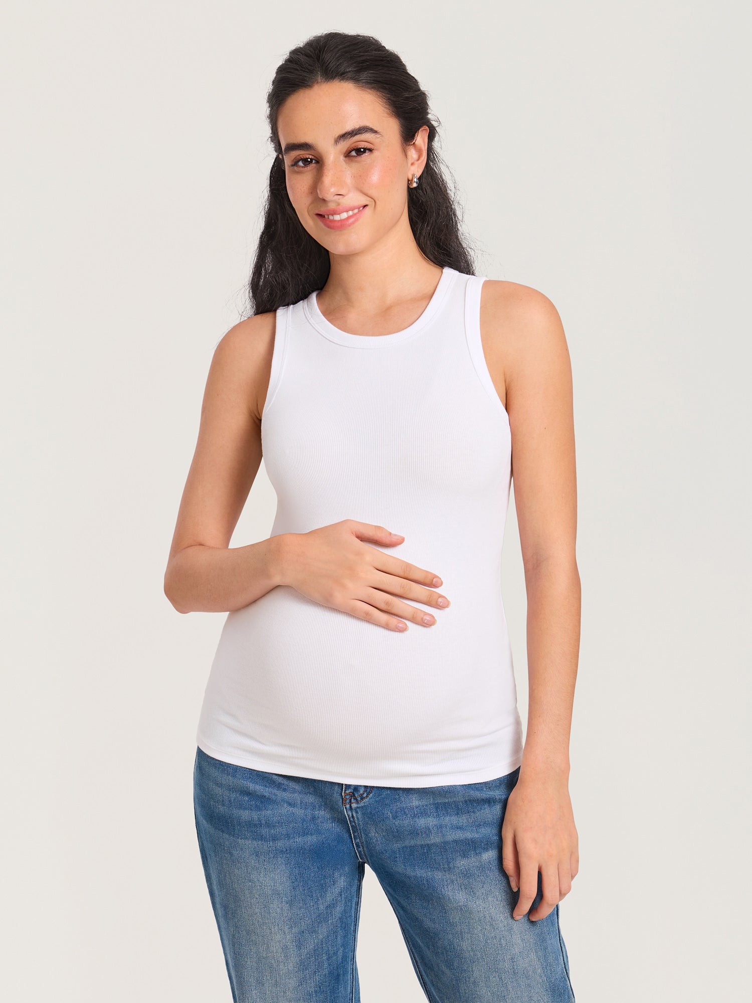 Cotton Rib Crew Neck Maternity Tank Top White