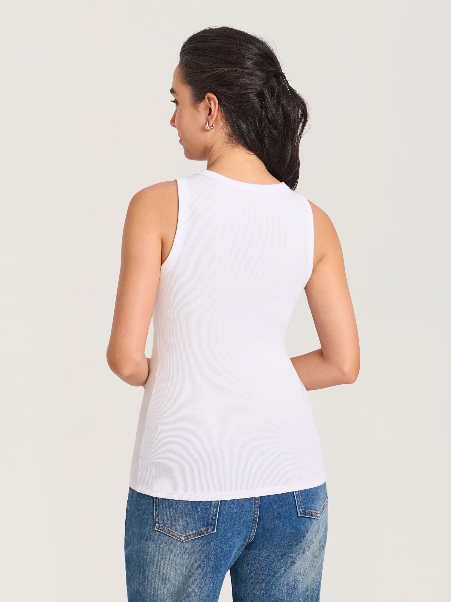 Cotton Rib Crew Neck Maternity Tank Top White