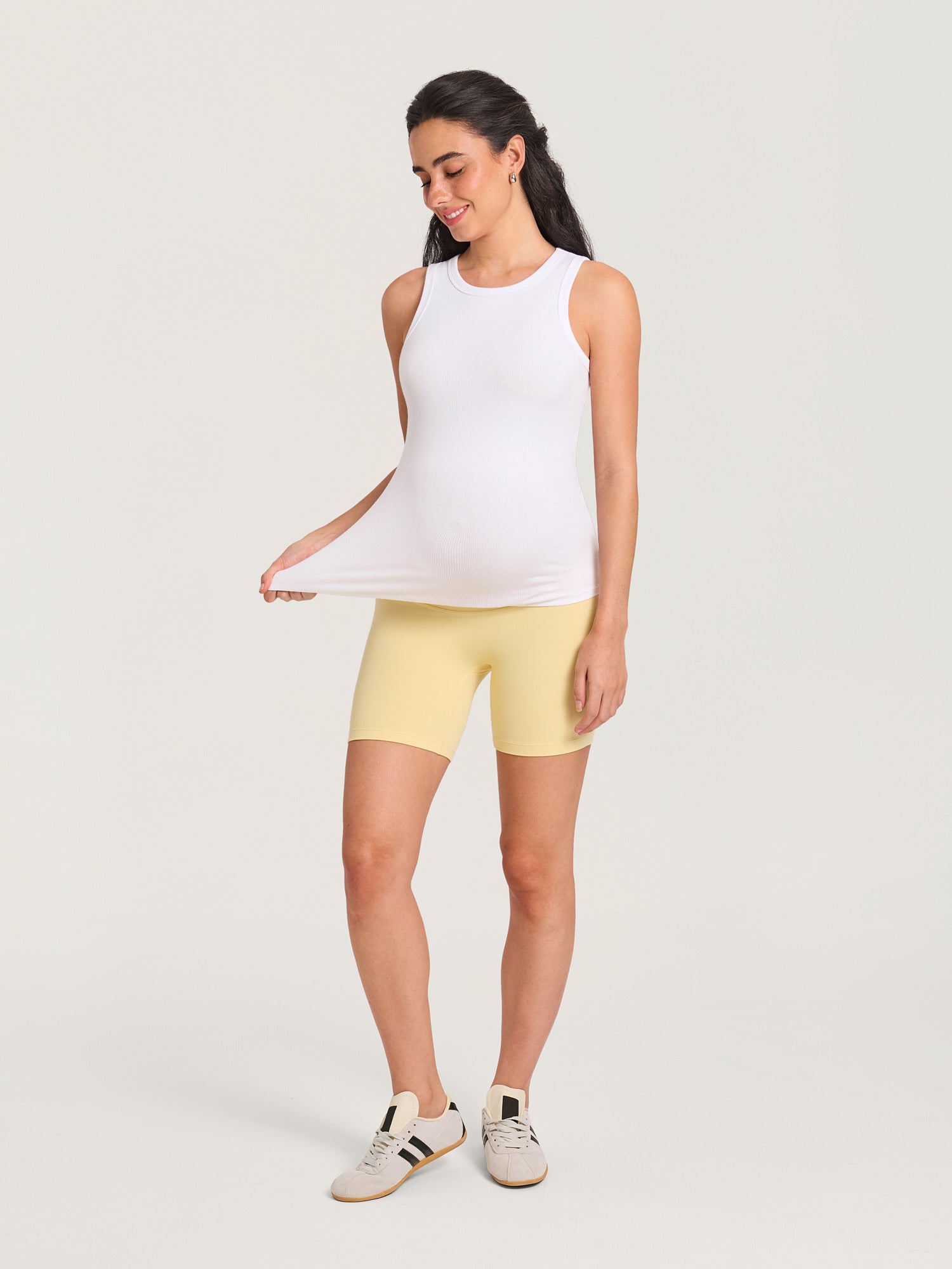 Cotton Rib Crew Neck Maternity Tank Top White