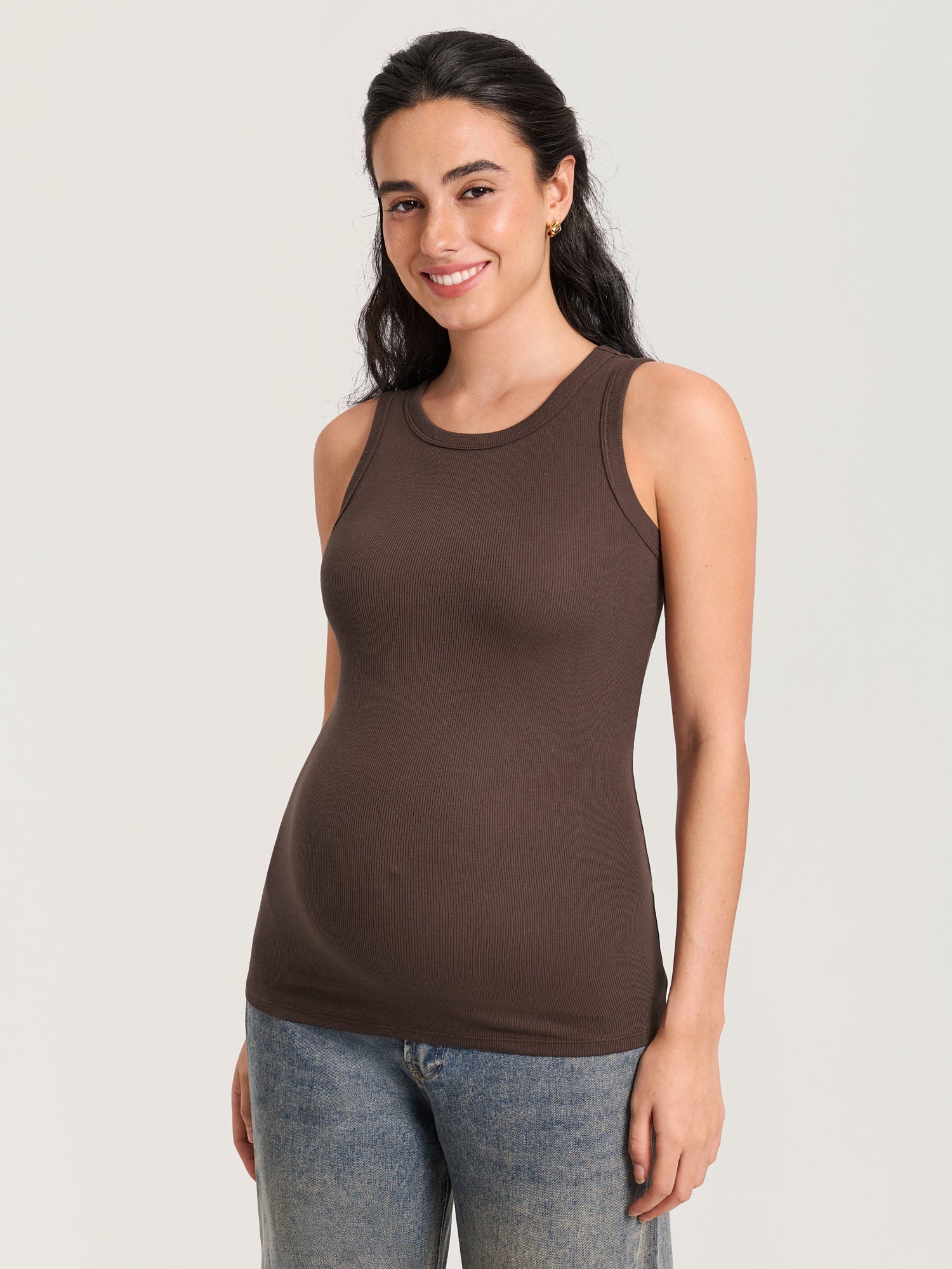 Cotton Rib Crew Neck Maternity Tank Top Clay Brown