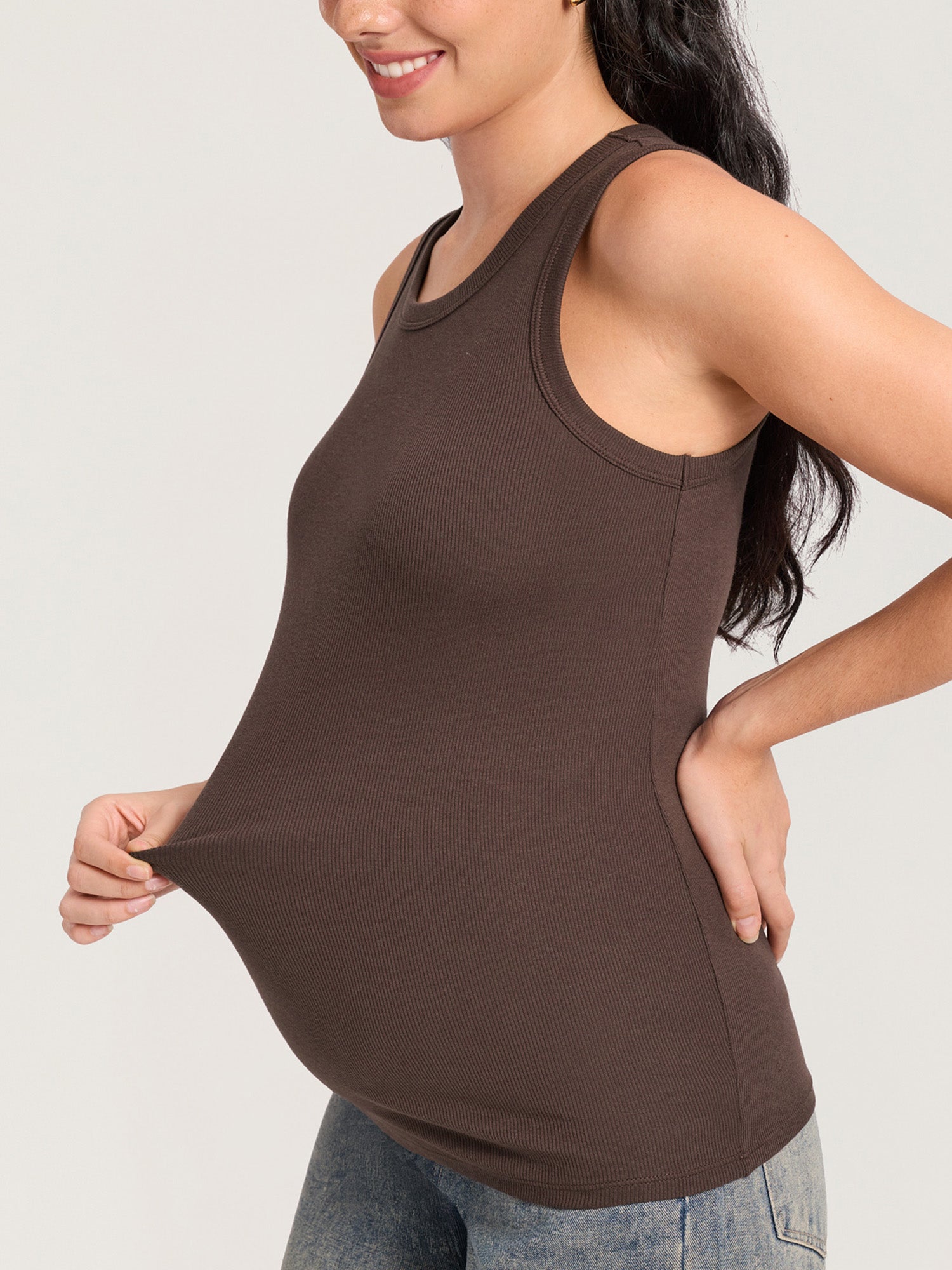 Cotton Rib Crew Neck Maternity Tank Top Clay Brown