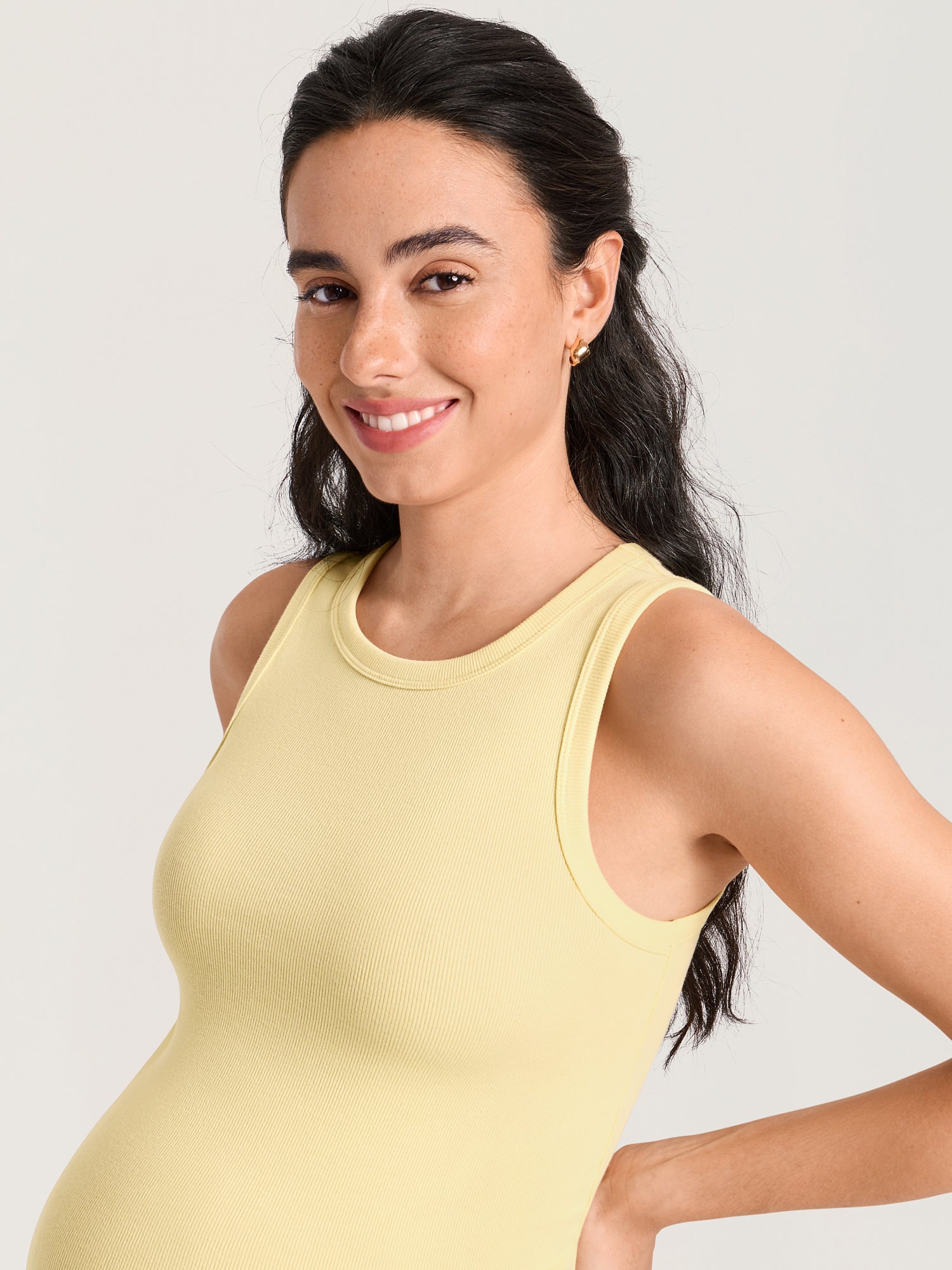 Cotton Rib Crew Neck Maternity Tank Top Pale Yellow