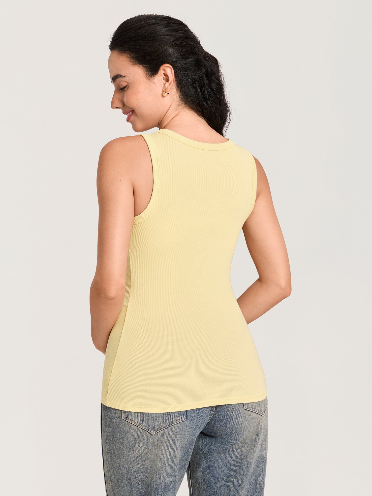 Cotton Rib Crew Neck Maternity Tank Top Pale Yellow