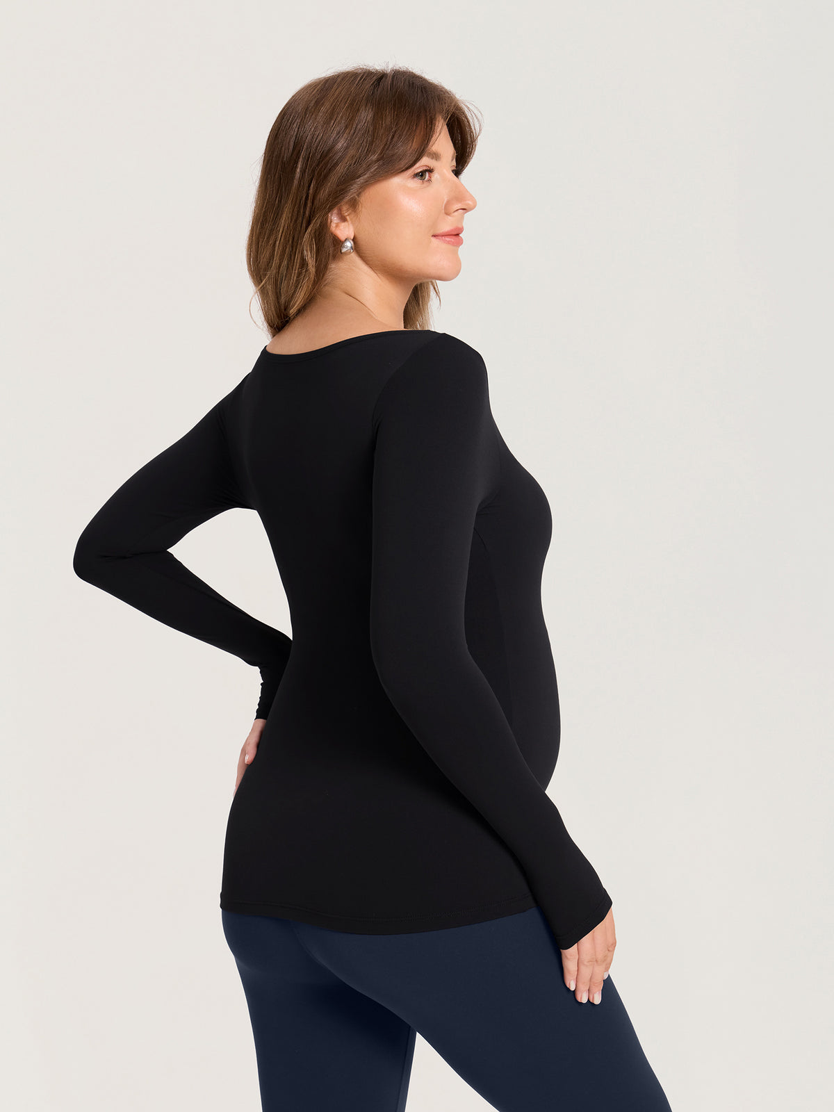 AirSofta Boatneck Maternity Top - Long Sleeves Black