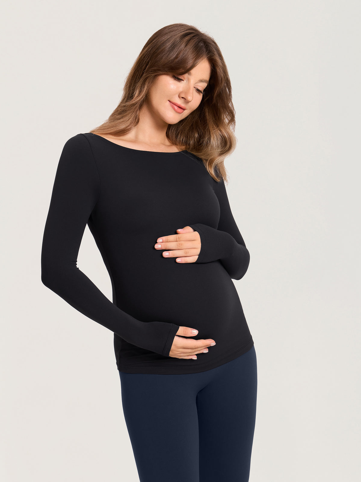 AirSofta Boatneck Maternity Top - Long Sleeves Black