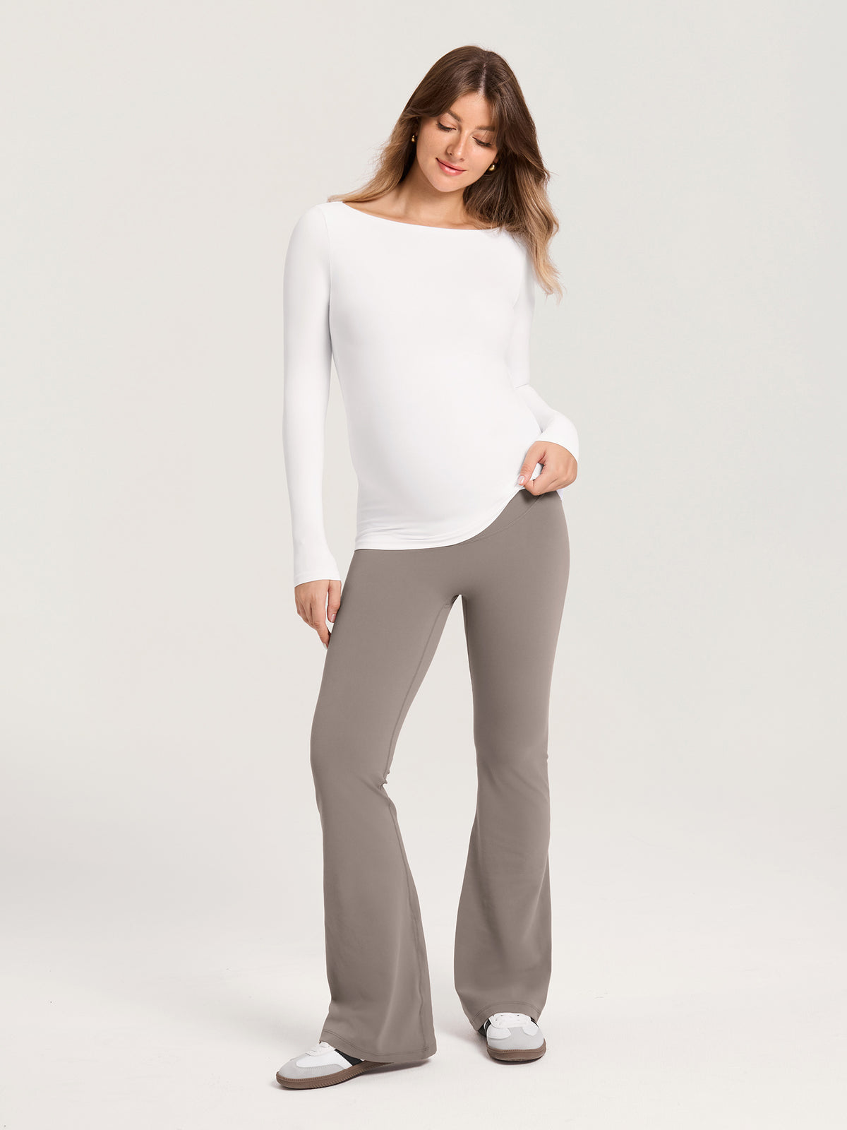 AirSofta Boatneck Maternity Top - Long Sleeves Snow White