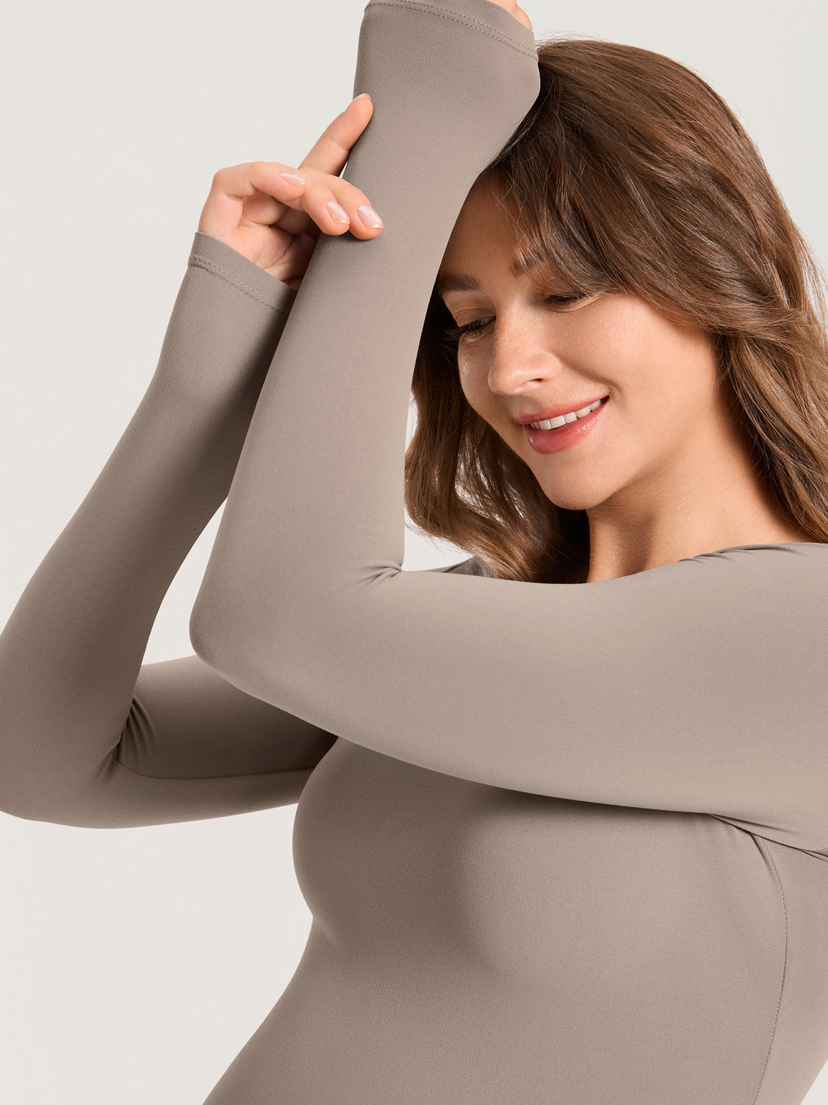 AirSofta Boatneck Maternity Top - Long Sleeves Khaki Taupe