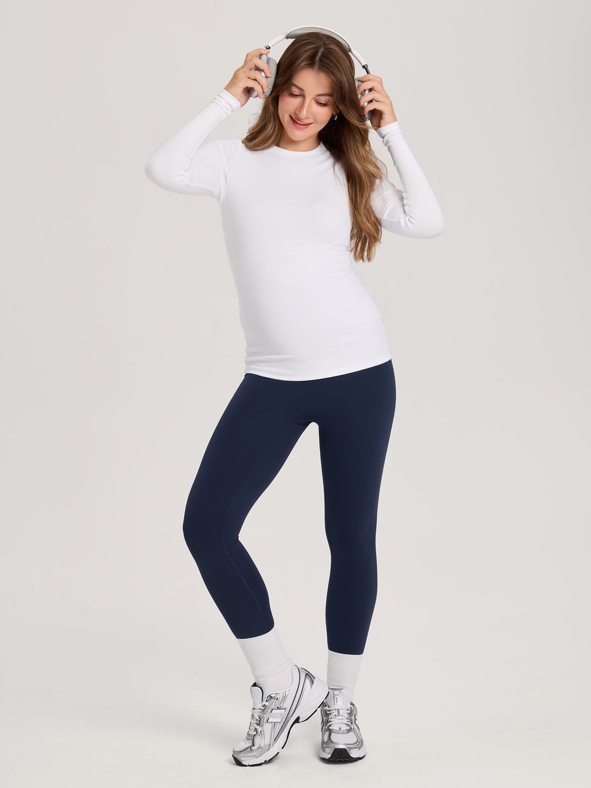 Cotton Rib Crew Neck Maternity Top White
