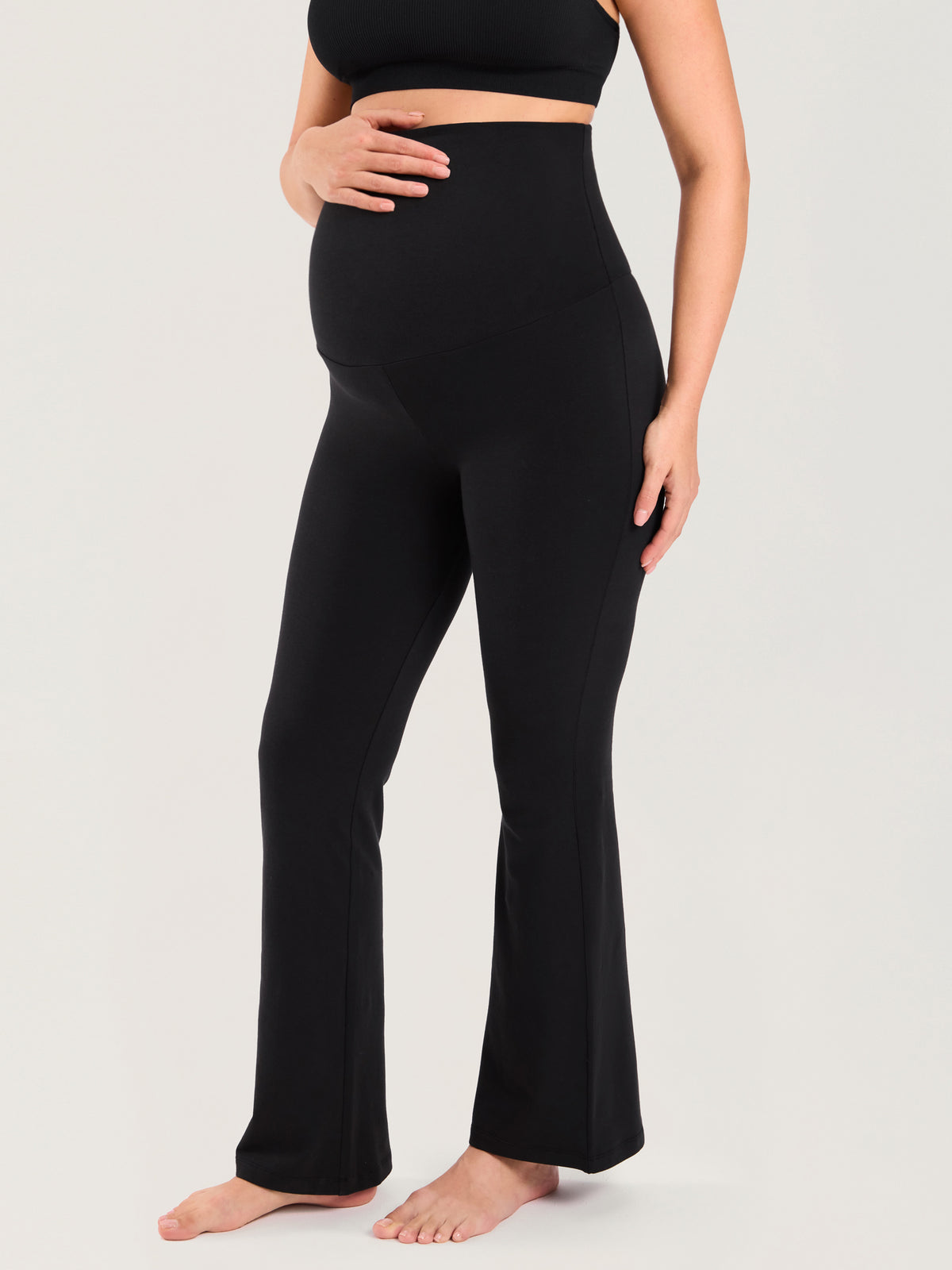 Cotton Foldover Maternity Flare Pants 30.5" Black