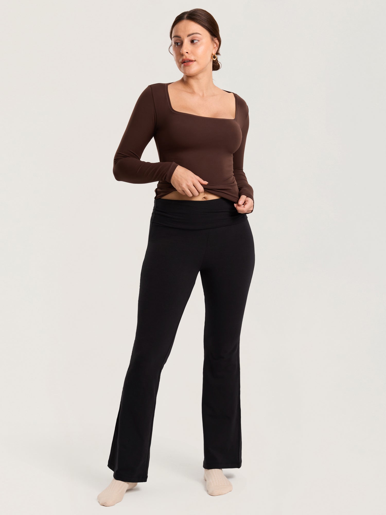 Cotton Foldover Maternity Flare Pants 30.5" Black