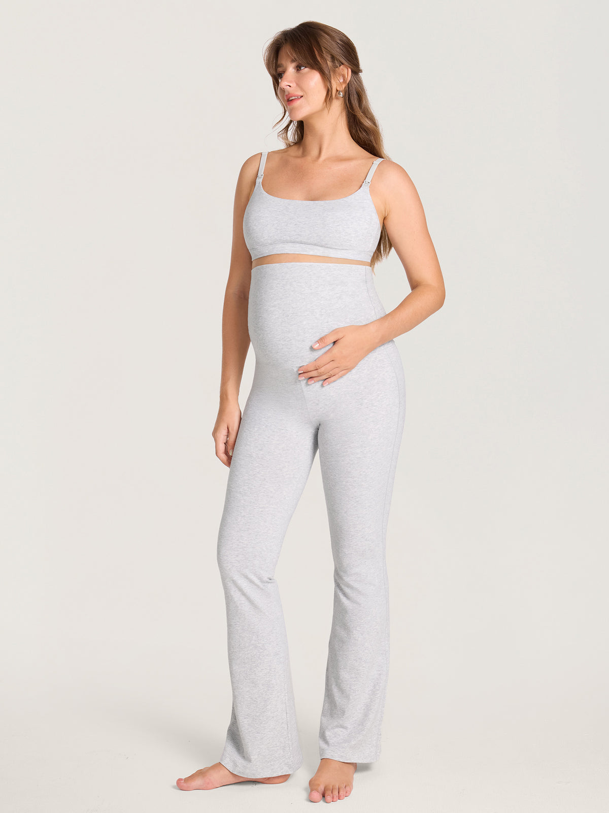 Cotton Foldover Maternity Flare Pants 30.5" Cloud Grey
