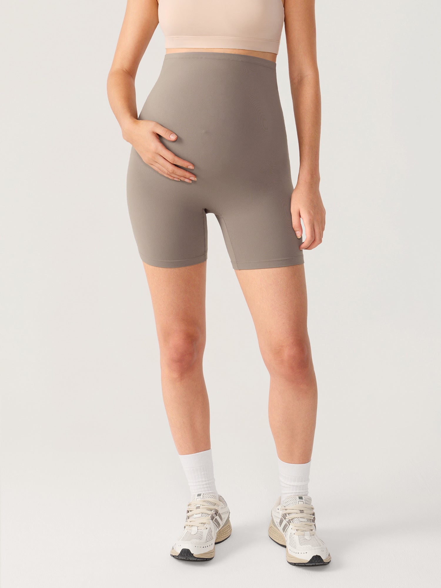 Natrelax® Seamless-Front Maternity Shorts 6" Khaki Taupe
