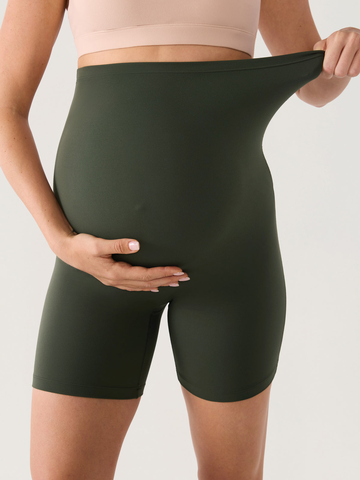 Natrelax® Seamless-Front Maternity Shorts 6" Aspen Olive