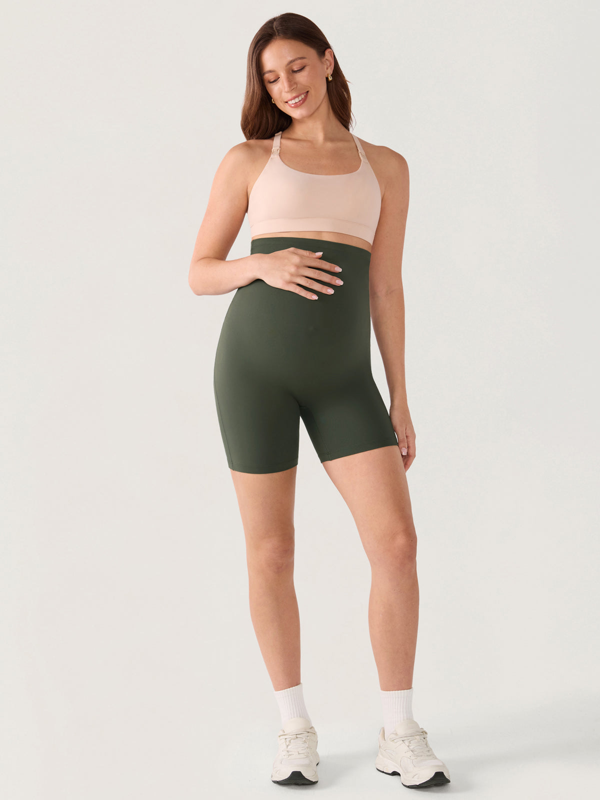 Natrelax® Seamless-Front Maternity Shorts 6" Aspen Olive