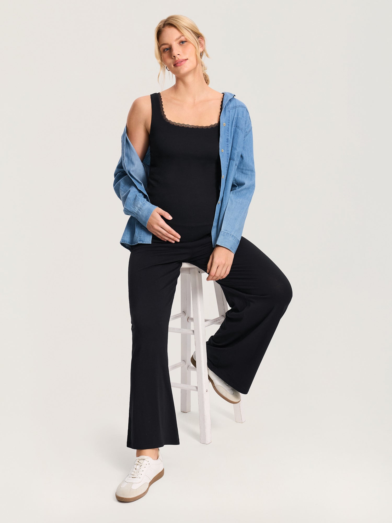 Modal Cotton Foldover Wide-Leg Pants