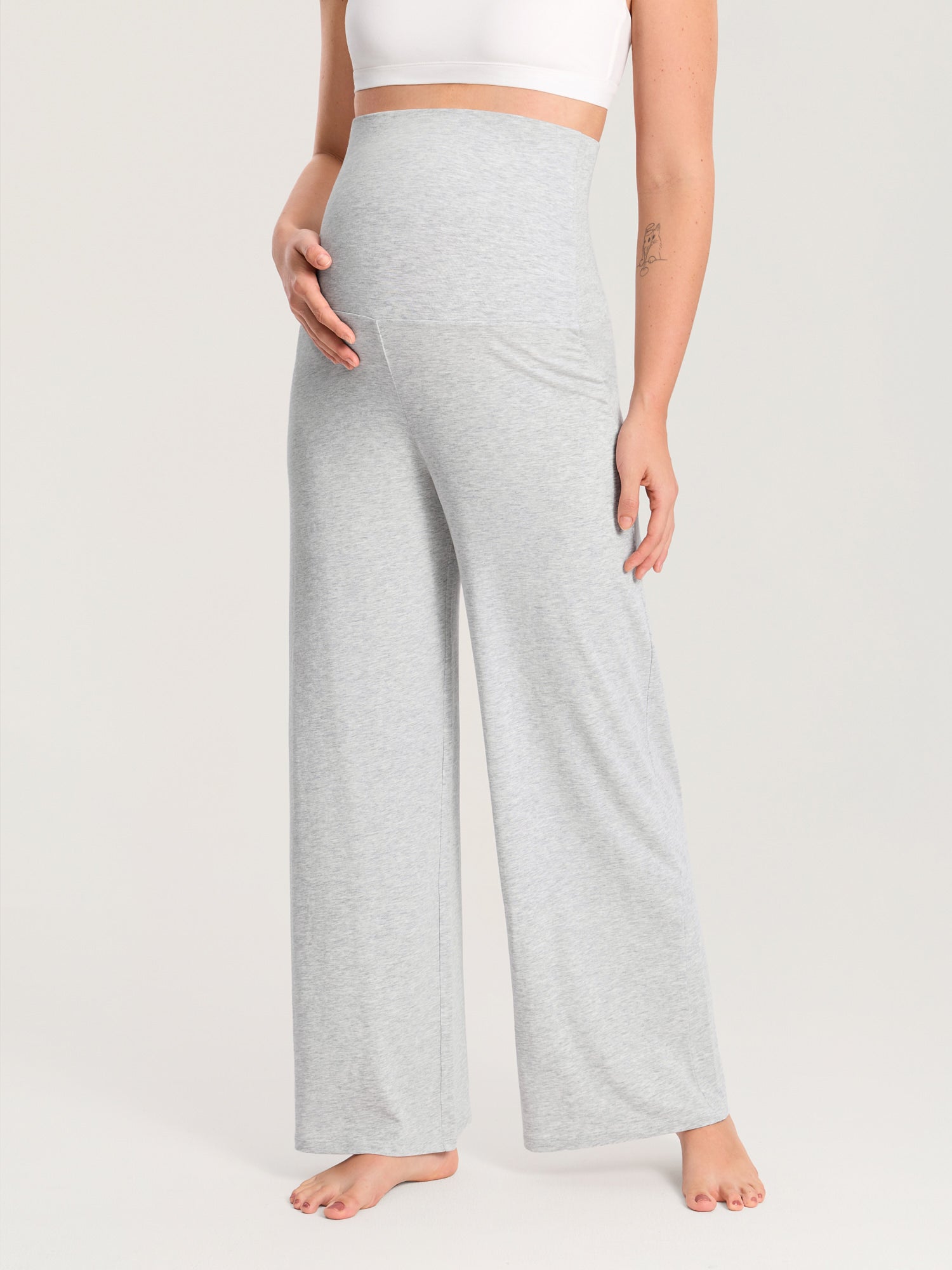 Modal Cotton Foldover Wide-Leg Pants